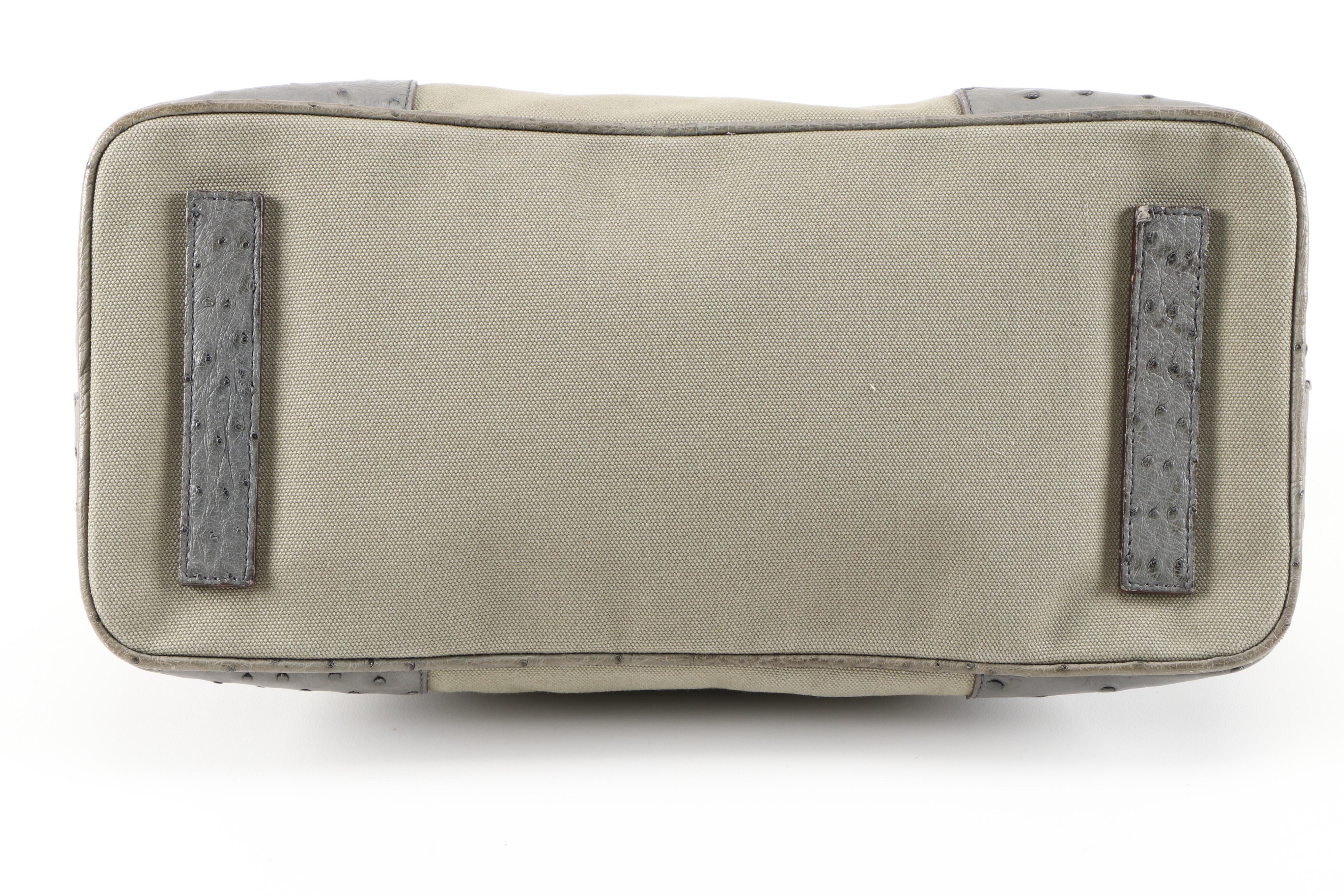 Prada Domed Handbag in Green Canapa Canvas with Ostrich Leather Trim