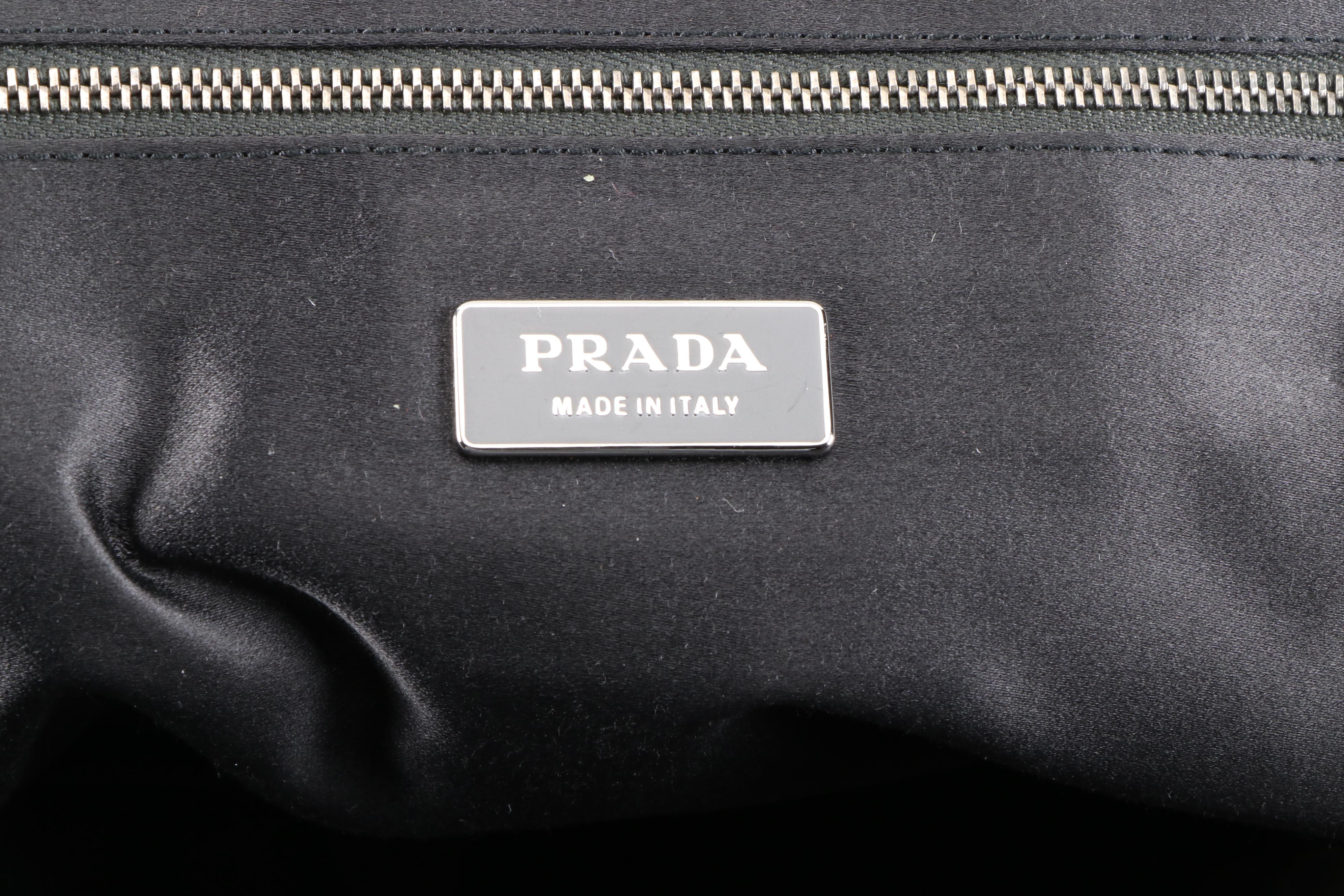 Prada Domed Handbag in Green Canapa Canvas with Ostrich Leather Trim