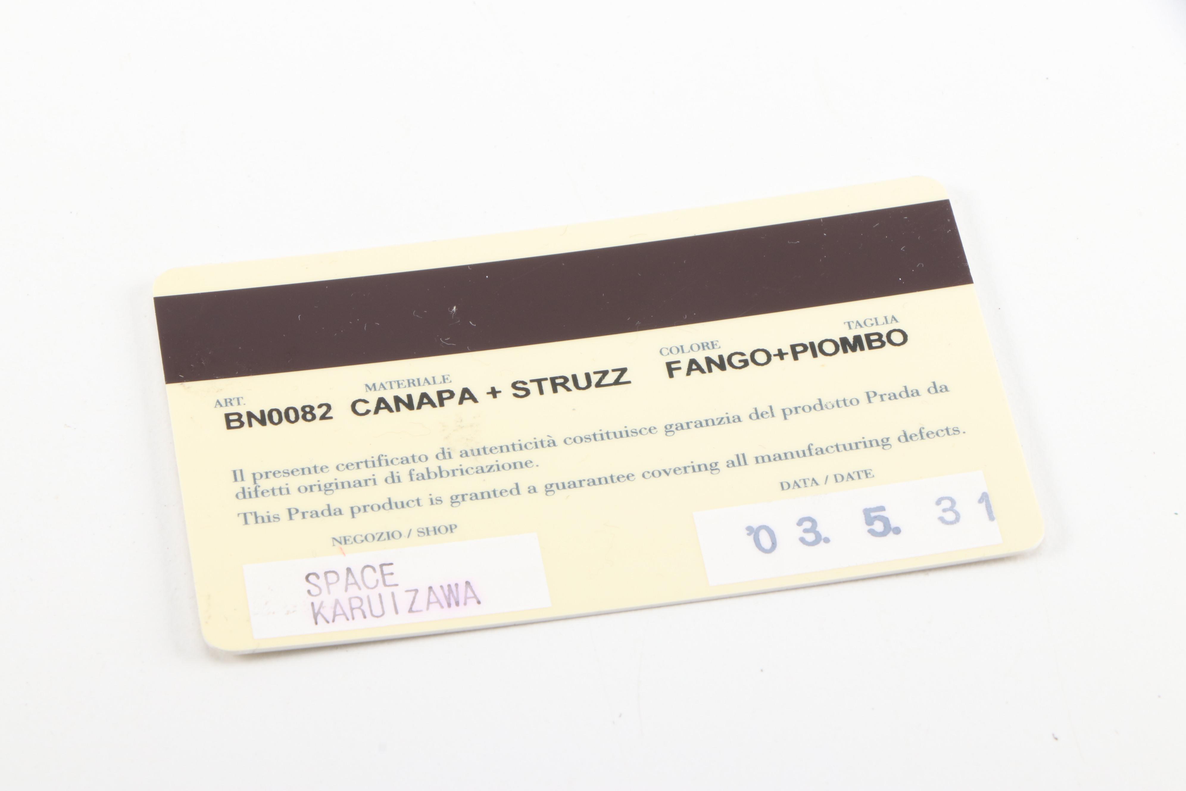 Prada Domed Handbag in Green Canapa Canvas with Ostrich Leather Trim