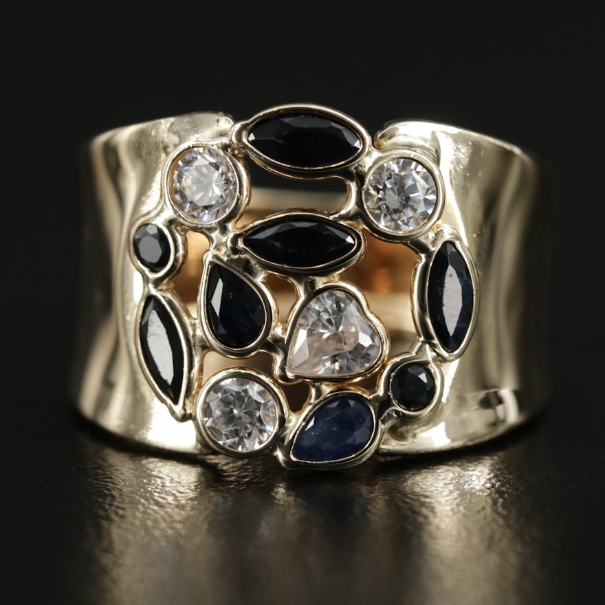 14K Yellow Gold Sapphire and Cubic Zirconia Ring