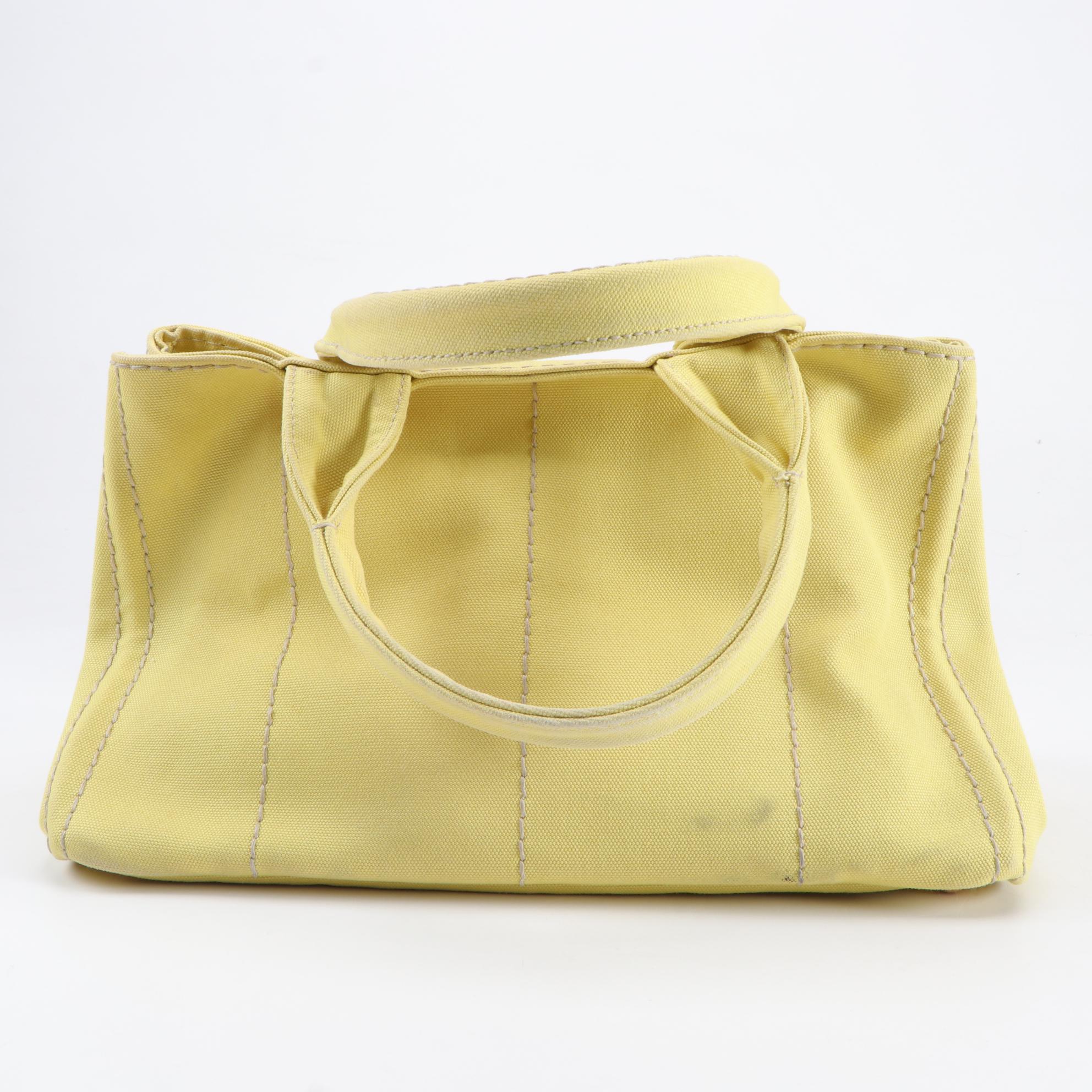 Prada Yellow Canapa Canvas Satchel with Contrast Stitching