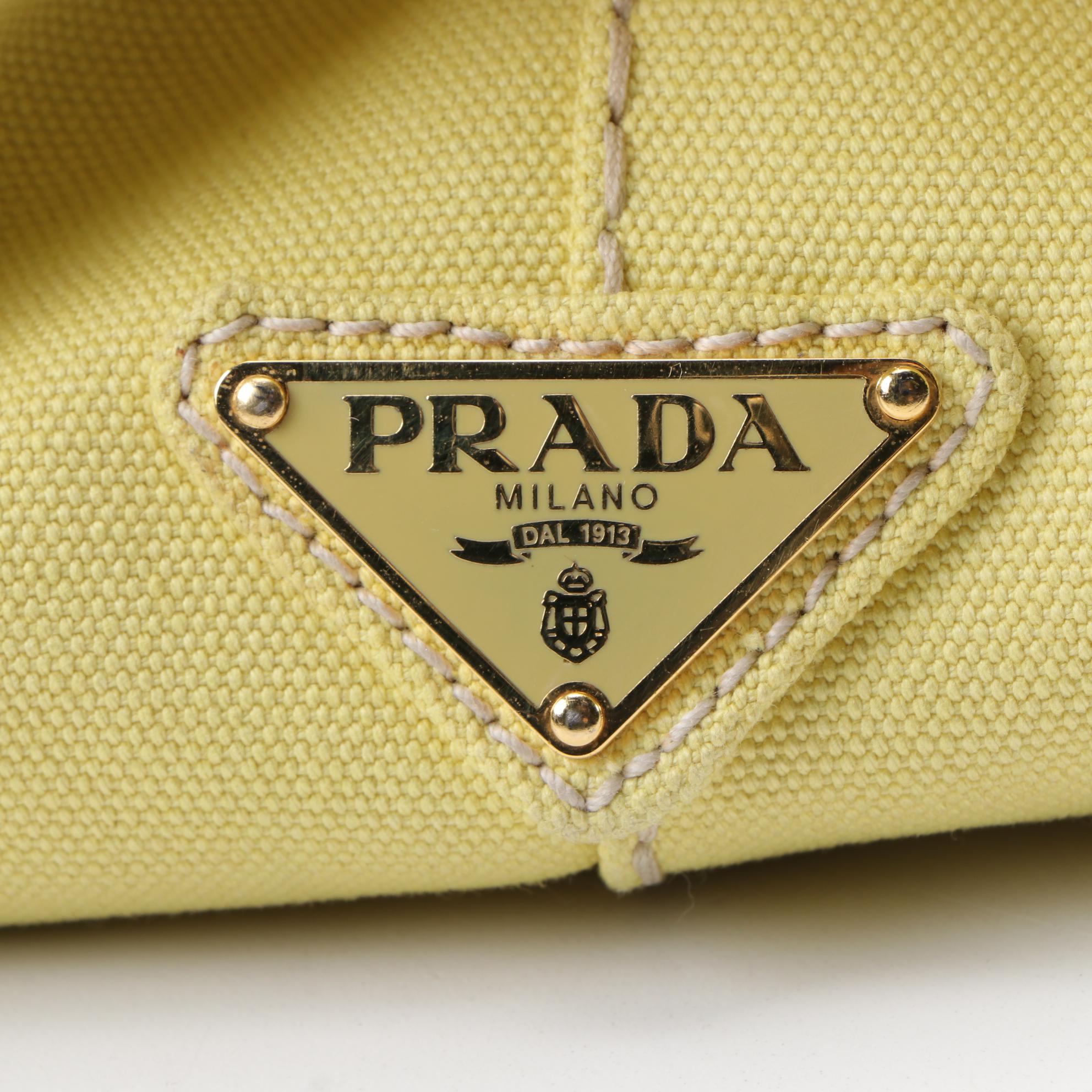 Prada Yellow Canapa Canvas Satchel with Contrast Stitching
