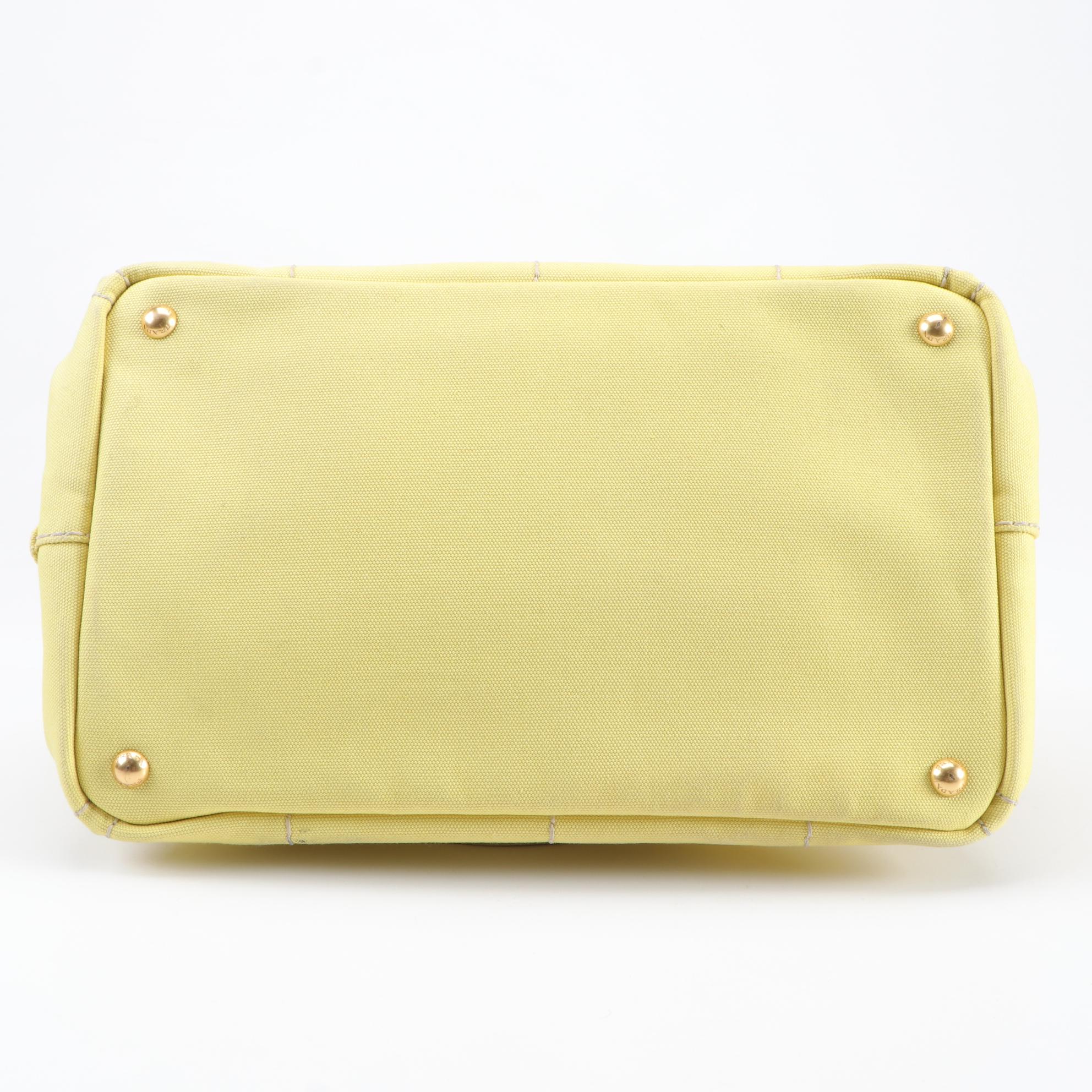 Prada Yellow Canapa Canvas Satchel with Contrast Stitching
