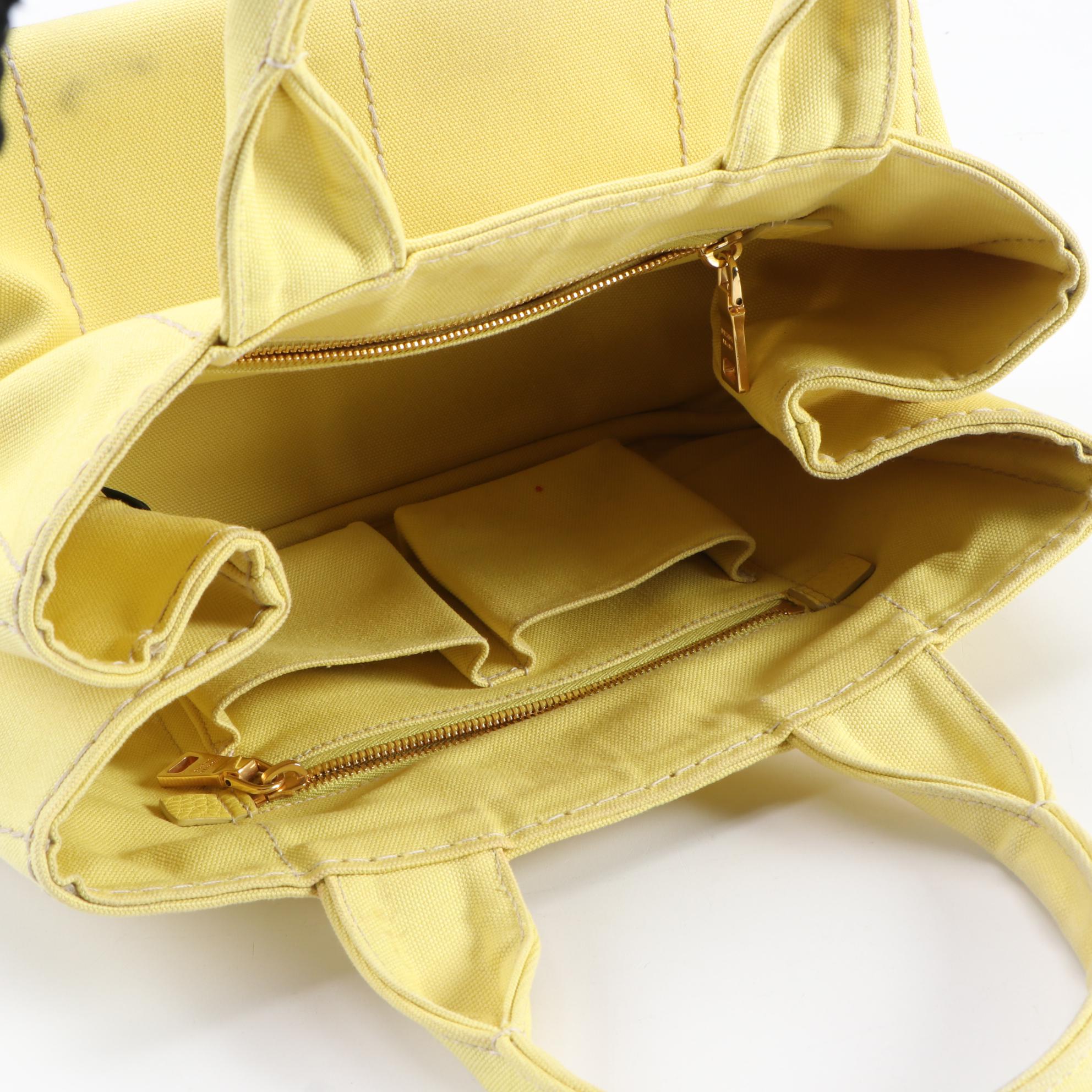Prada Yellow Canapa Canvas Satchel with Contrast Stitching