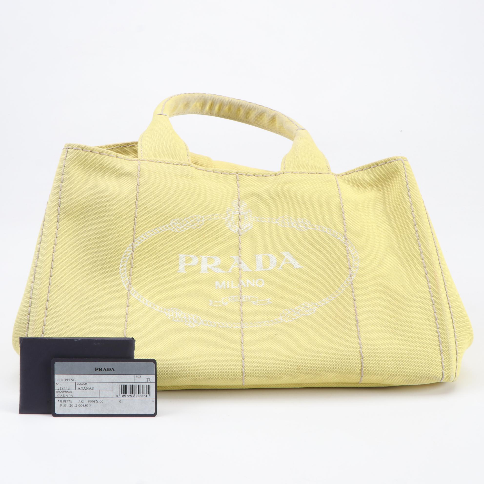 Prada Yellow Canapa Canvas Satchel with Contrast Stitching