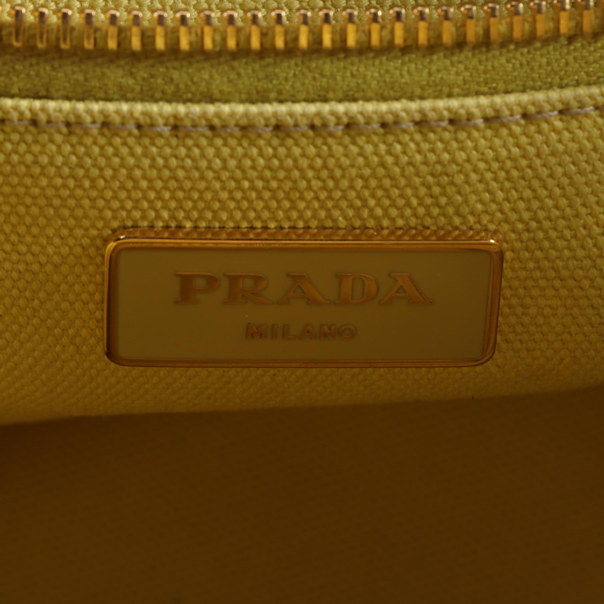 Prada Yellow Canapa Canvas Satchel with Contrast Stitching