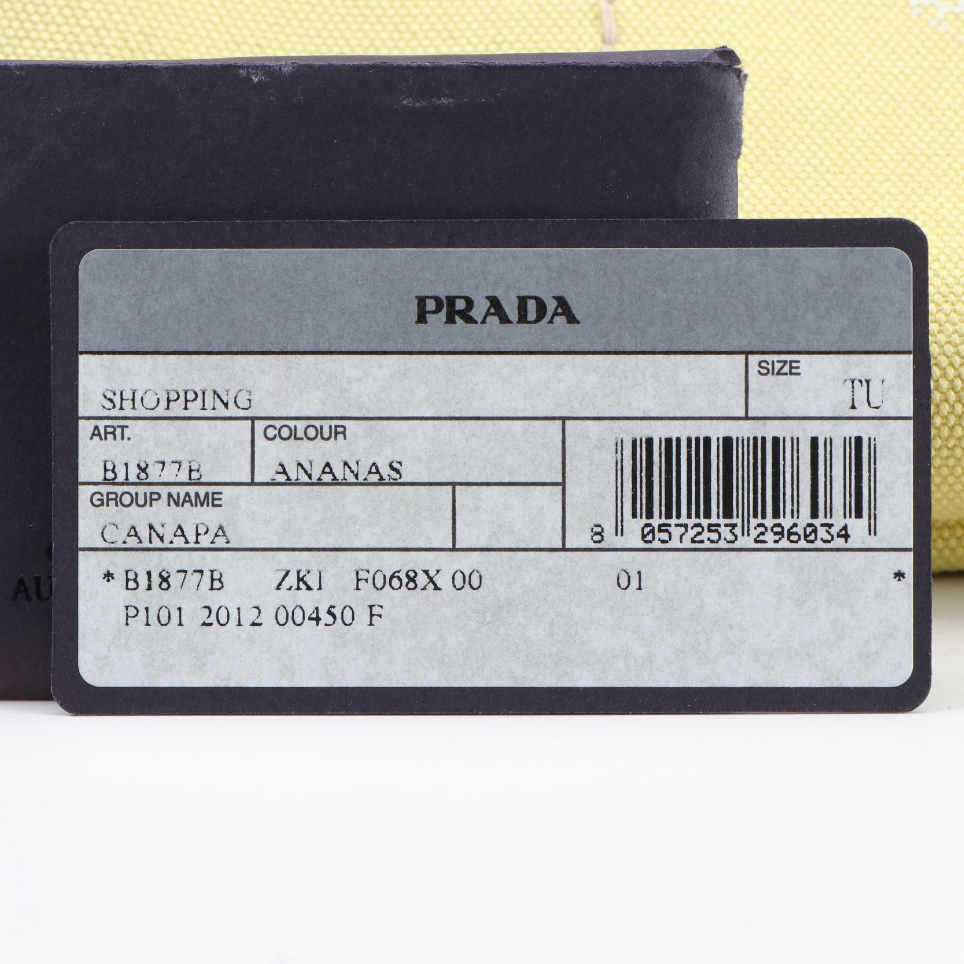 Prada Yellow Canapa Canvas Satchel with Contrast Stitching