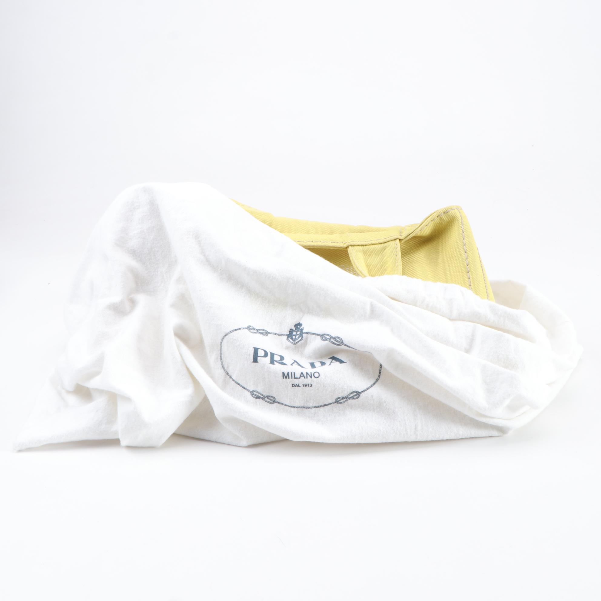 Prada Yellow Canapa Canvas Satchel with Contrast Stitching