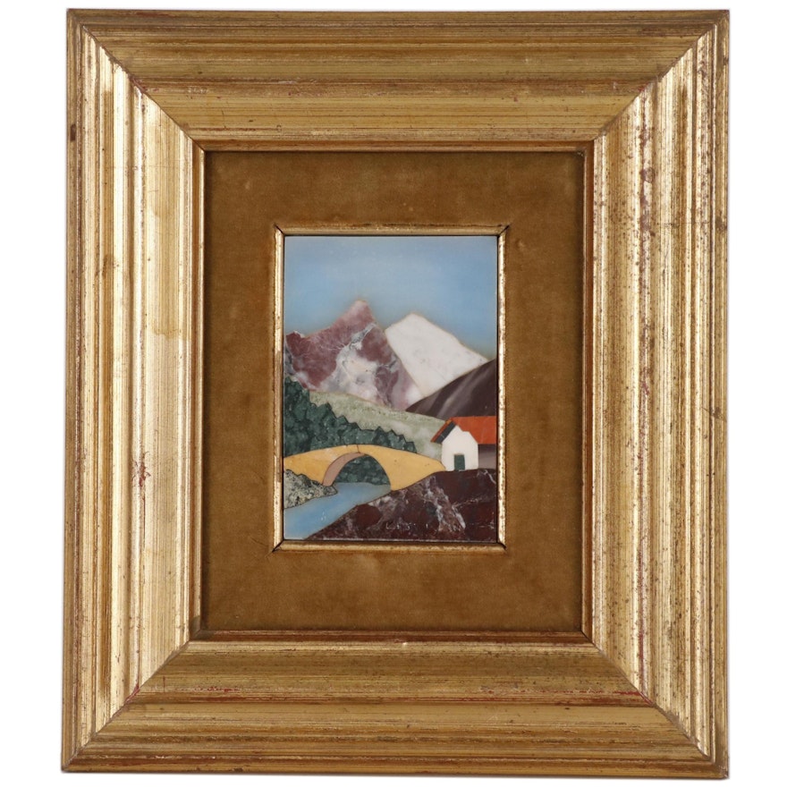 Florentine Pietra Dura Panel of Mountain Landscape