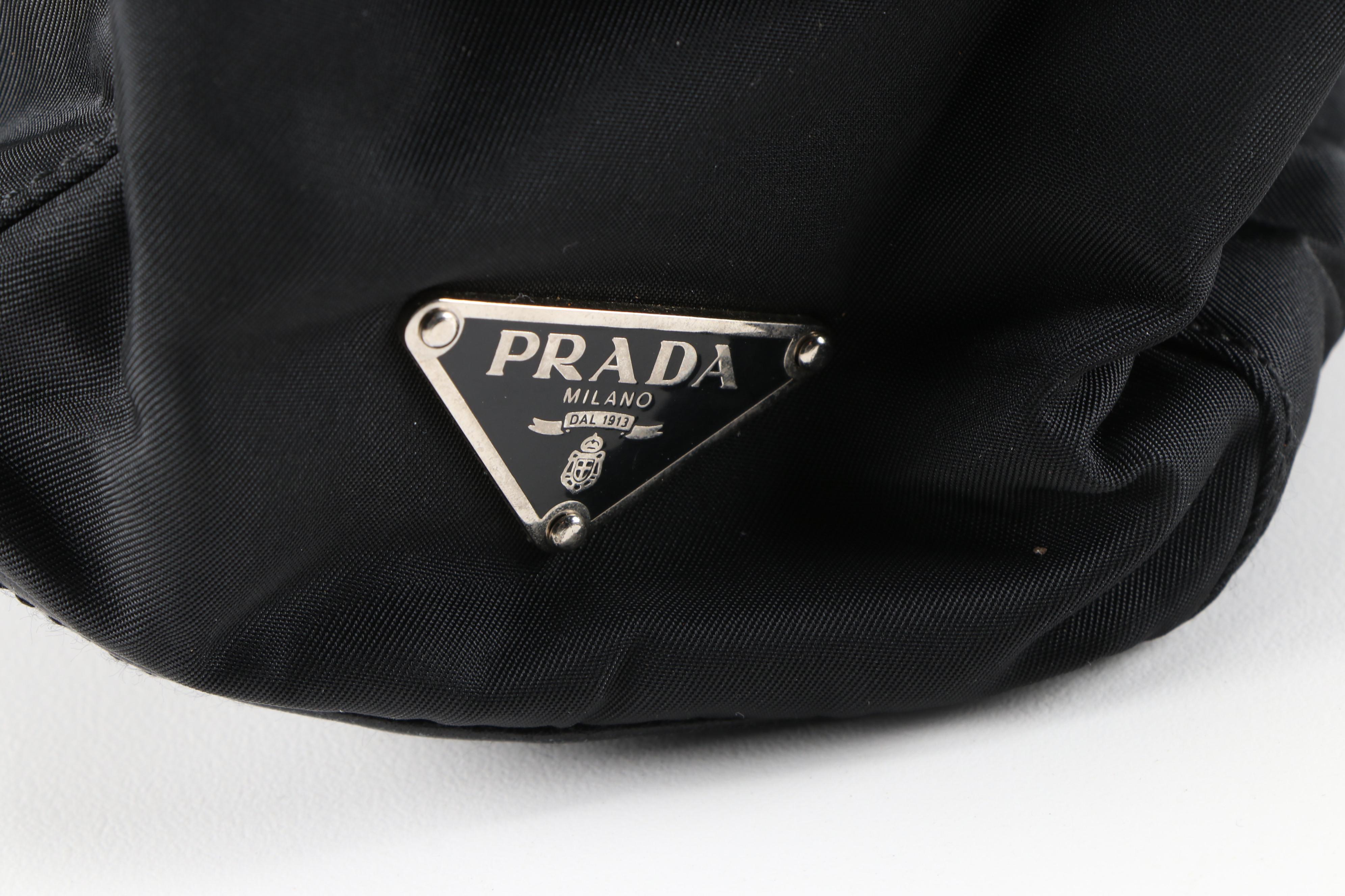 Prada Double Flap Shoulder Bag in Nero Tessuto Nylon and Grained Leather
