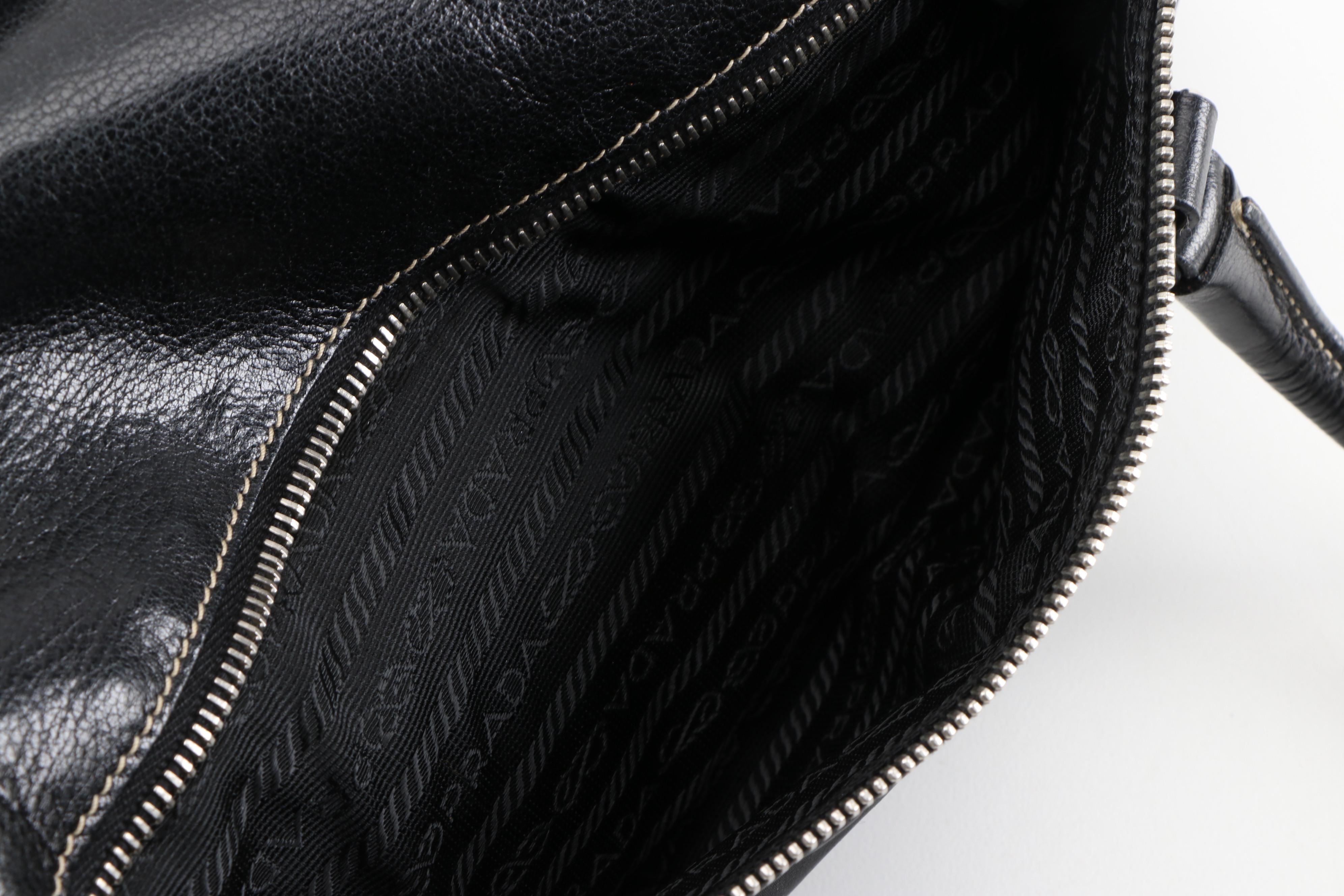 Prada Double Flap Shoulder Bag in Nero Tessuto Nylon and Grained Leather
