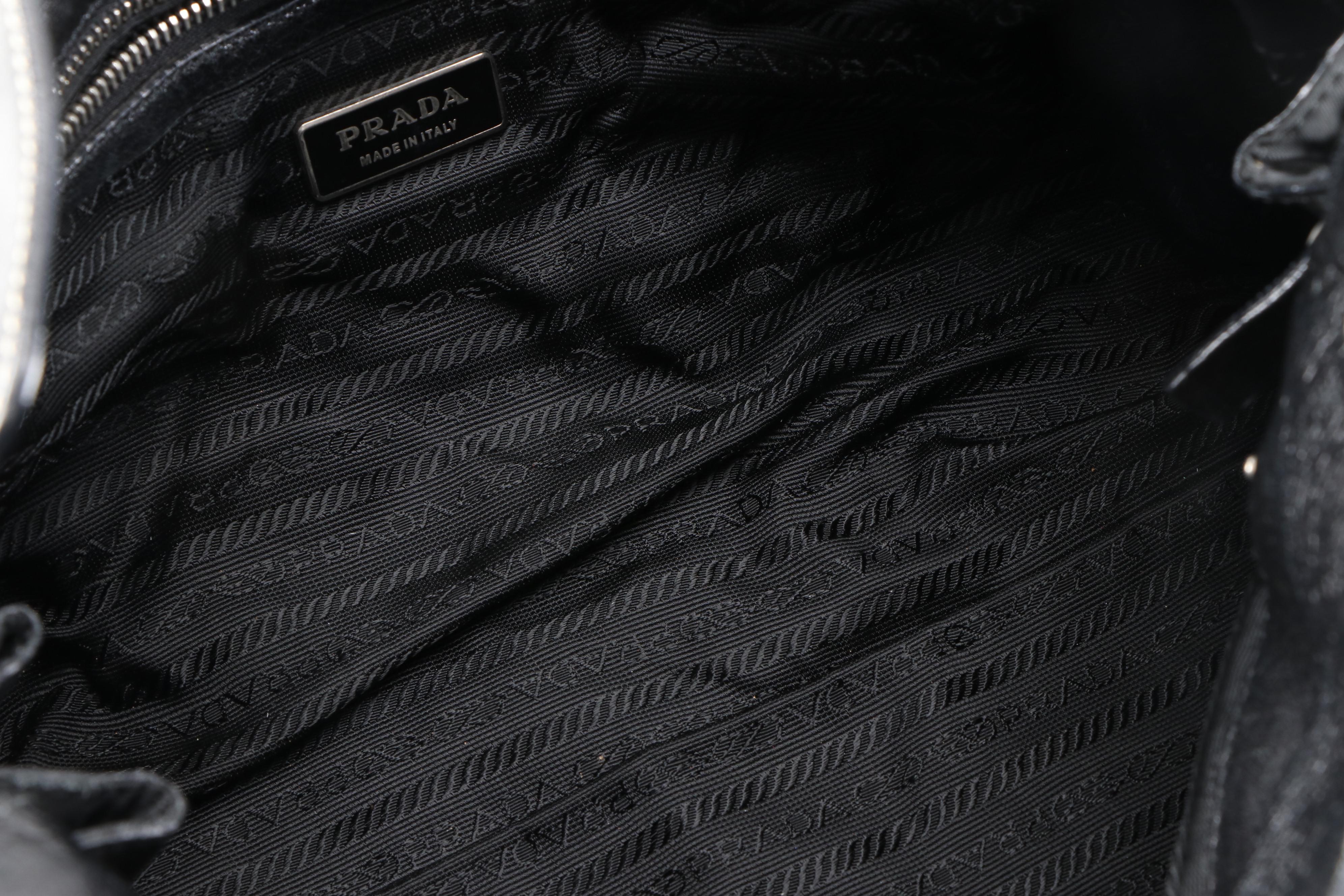 Prada Double Flap Shoulder Bag in Nero Tessuto Nylon and Grained Leather