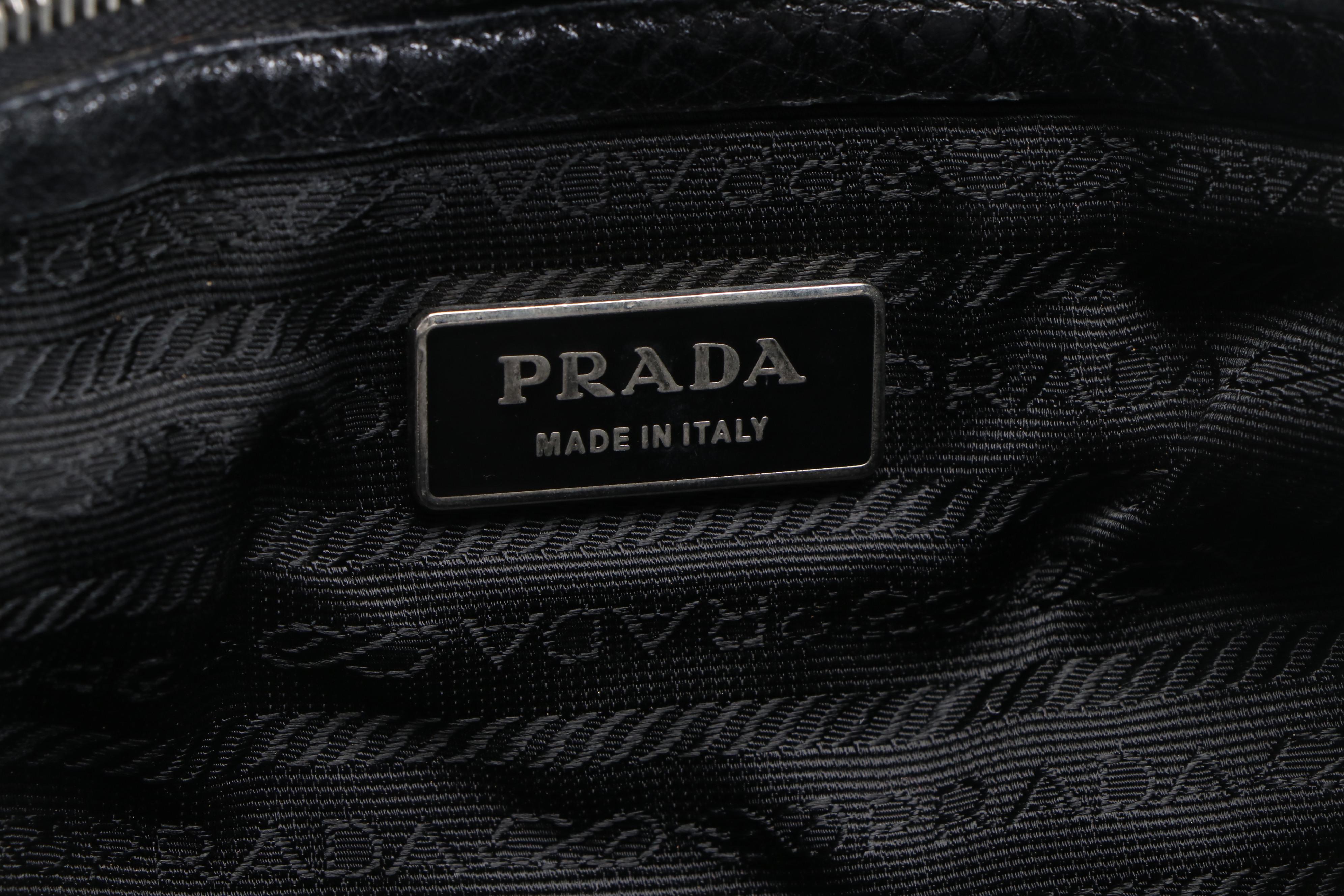 Prada Double Flap Shoulder Bag in Nero Tessuto Nylon and Grained Leather