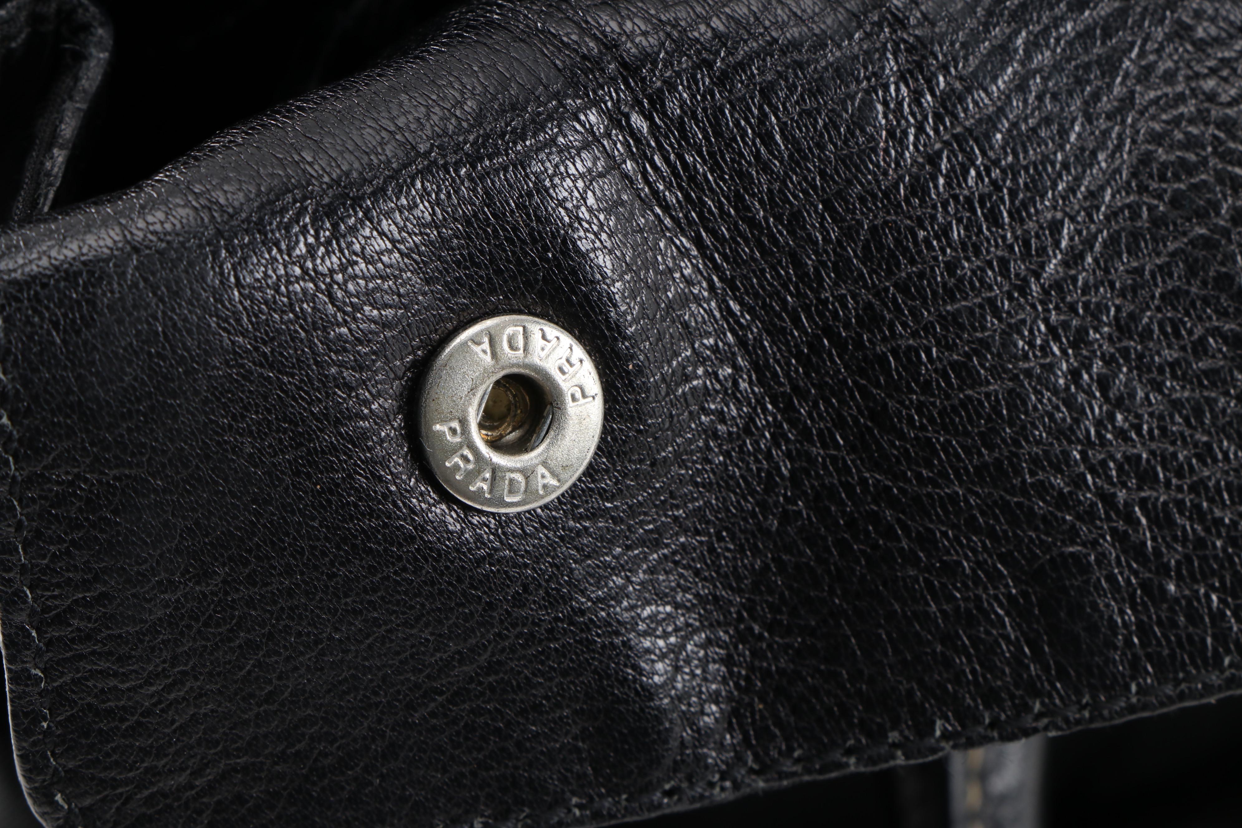 Prada Double Flap Shoulder Bag in Nero Tessuto Nylon and Grained Leather