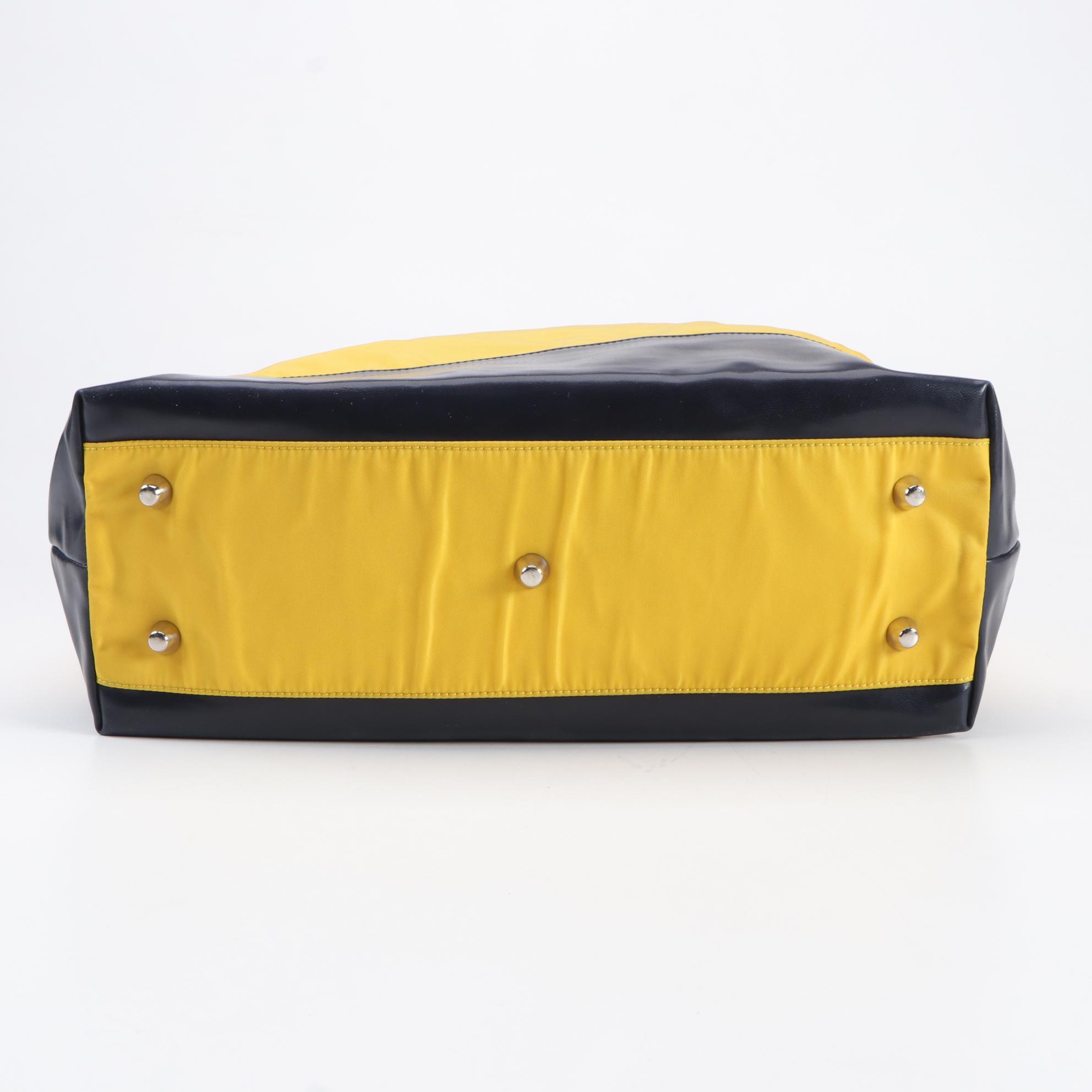 Prada Milano Yellow Nylon and Navy Leather Tote