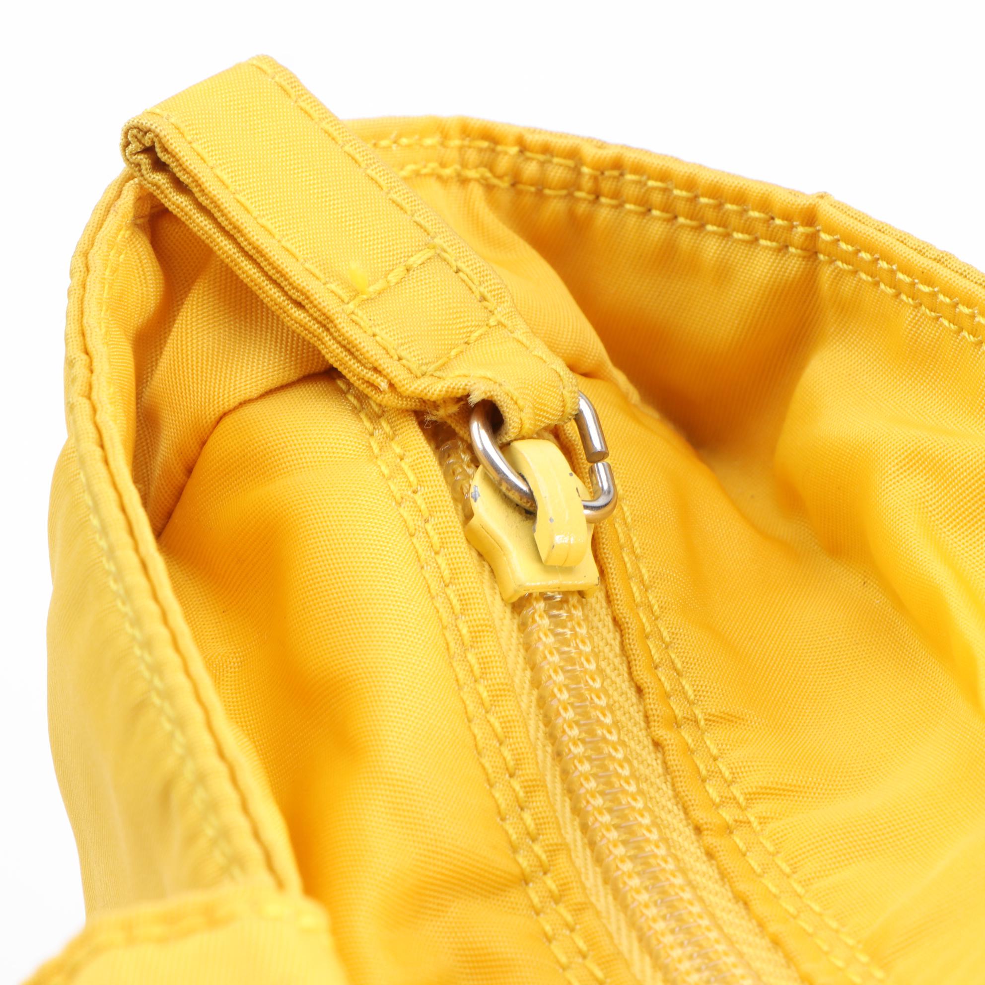 Prada Milano Yellow Nylon and Navy Leather Tote