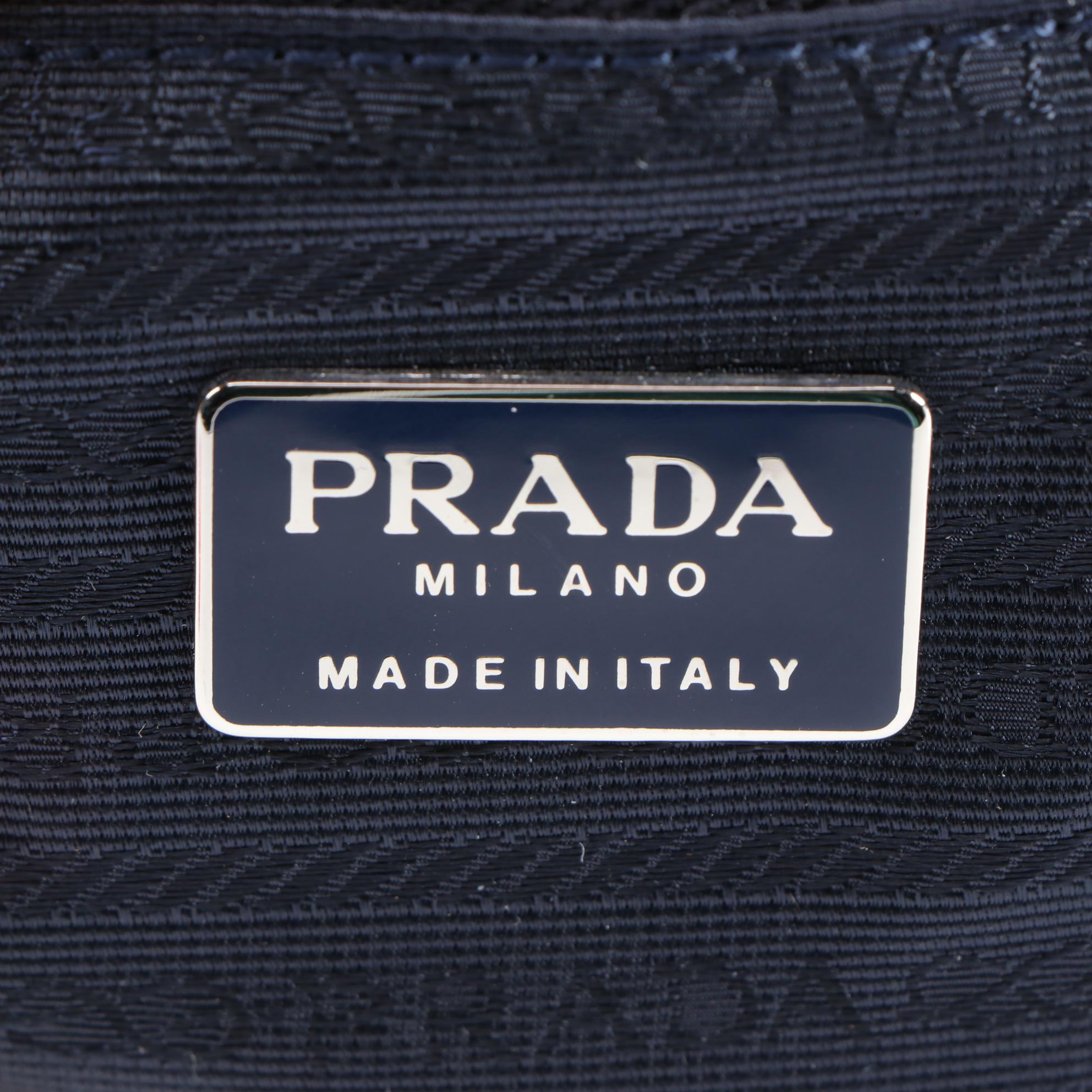 Prada Milano Yellow Nylon and Navy Leather Tote