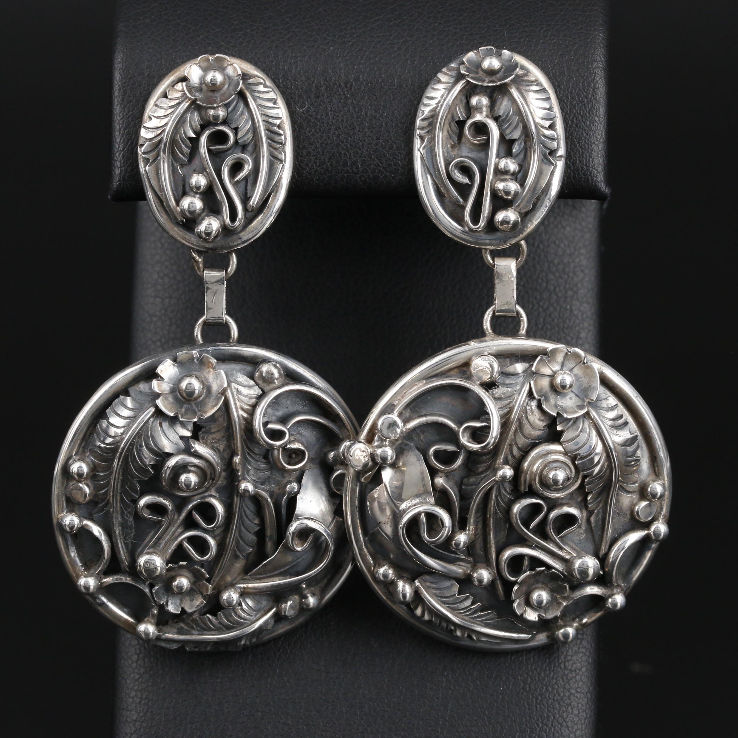 Erecka Lee Navajo Diné Sterling Floral Drop Earrings