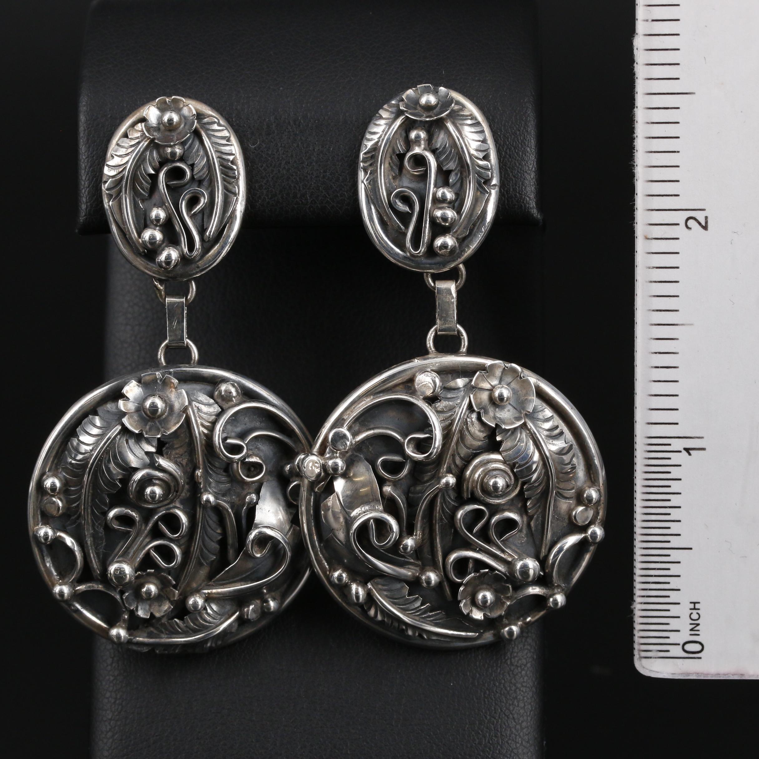 Erecka Lee Navajo Diné Sterling Floral Drop Earrings