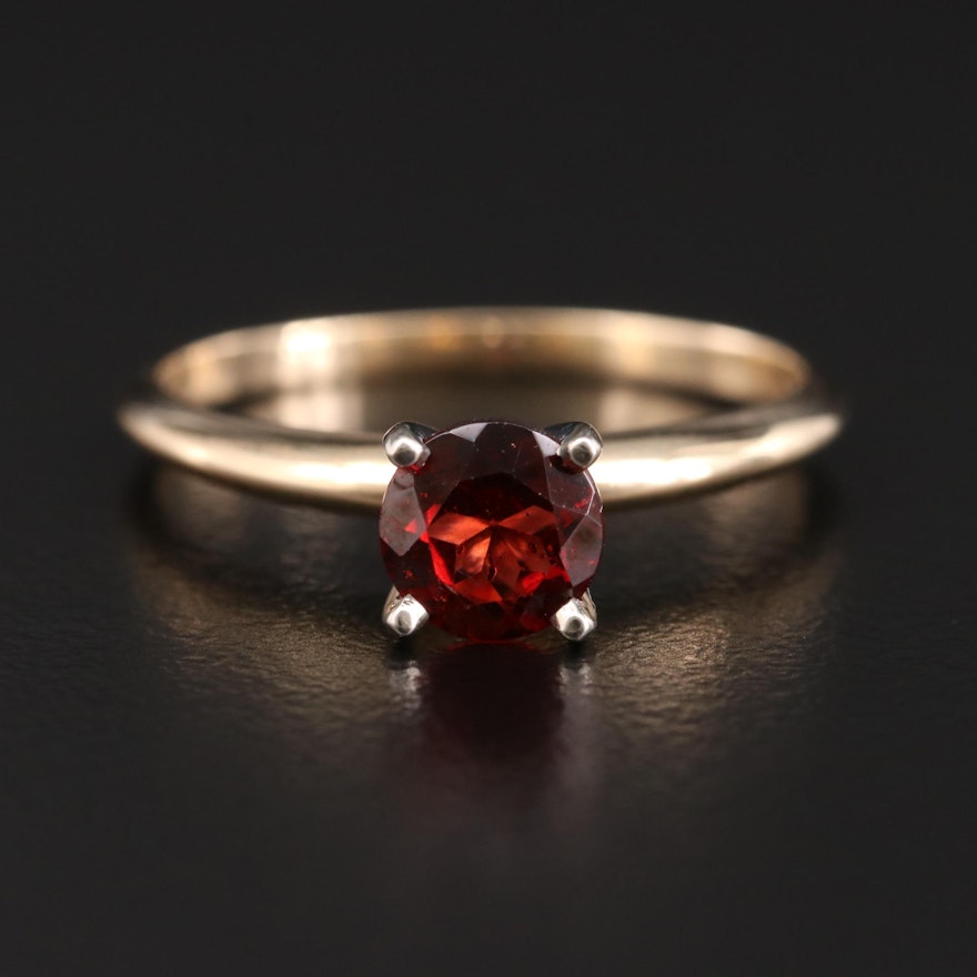 14K Gold Garnet Solitaire Ring