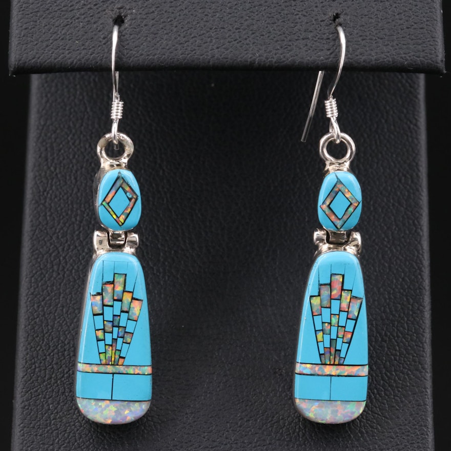 Sheryl Martinez Navajo Diné Sterling Opal and Imitation Turquoise Earrings