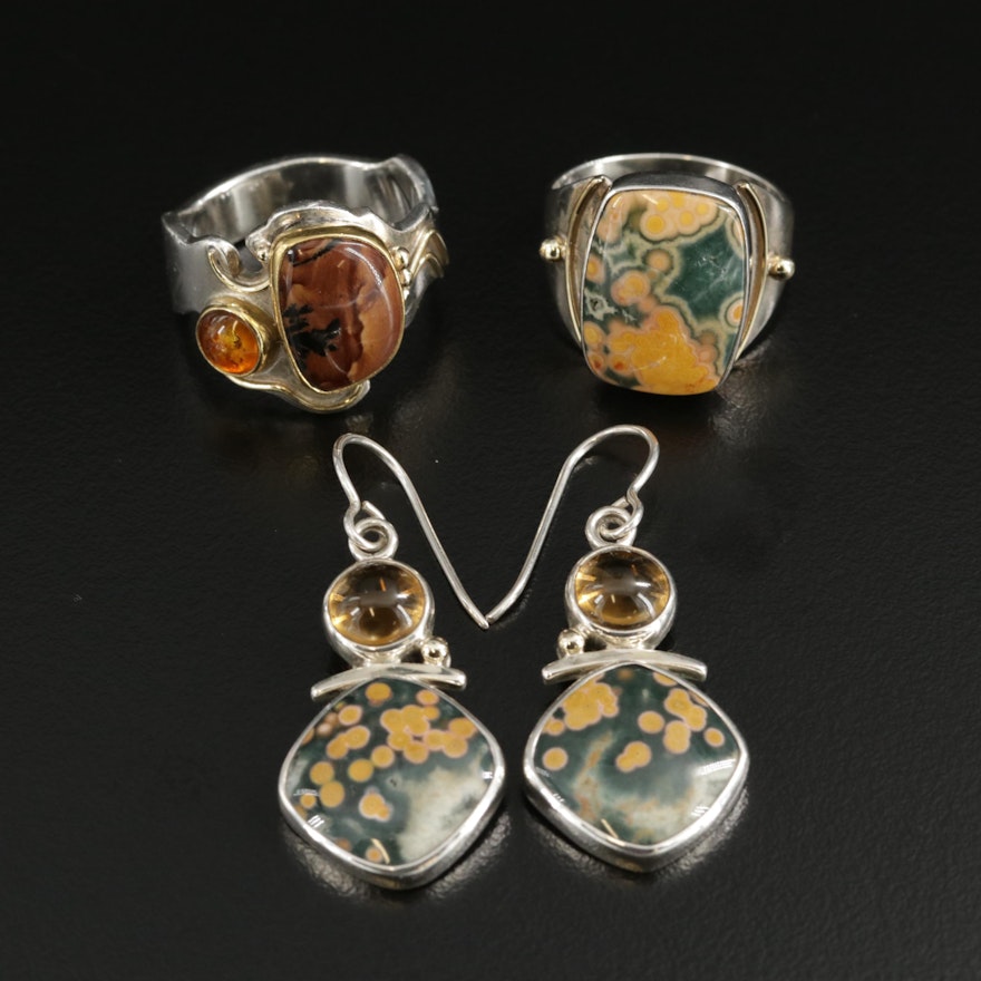 Shano Kelley Sterling Silver Jewelry with Ocean Jasper, Amber and Citrine