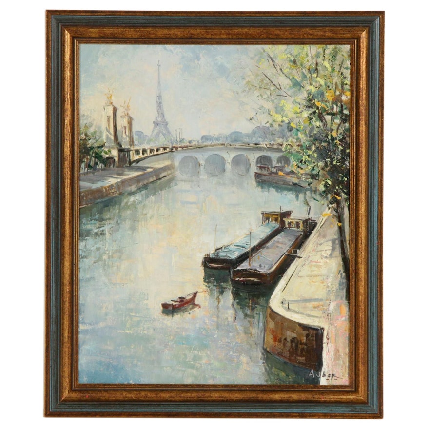 Impressionist Style Parisian Seine Landscape Oil Painting