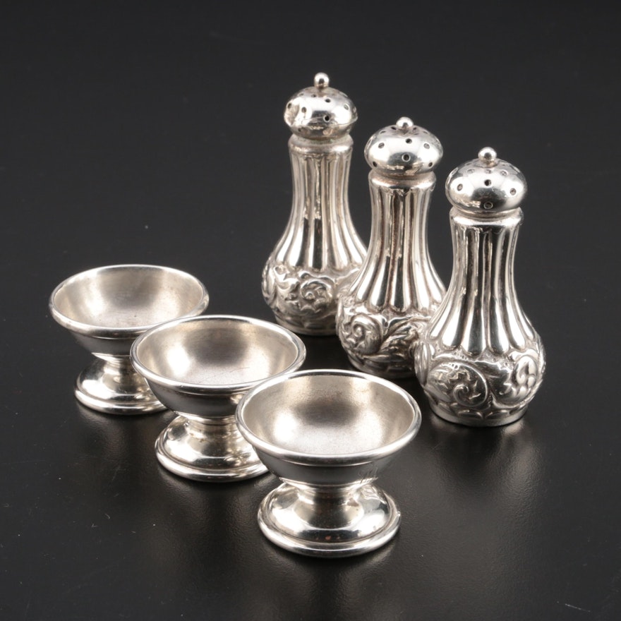 Duhme & Co. Sterling Salt Cellar and Pepper Shaker Sets, Late 19th Century