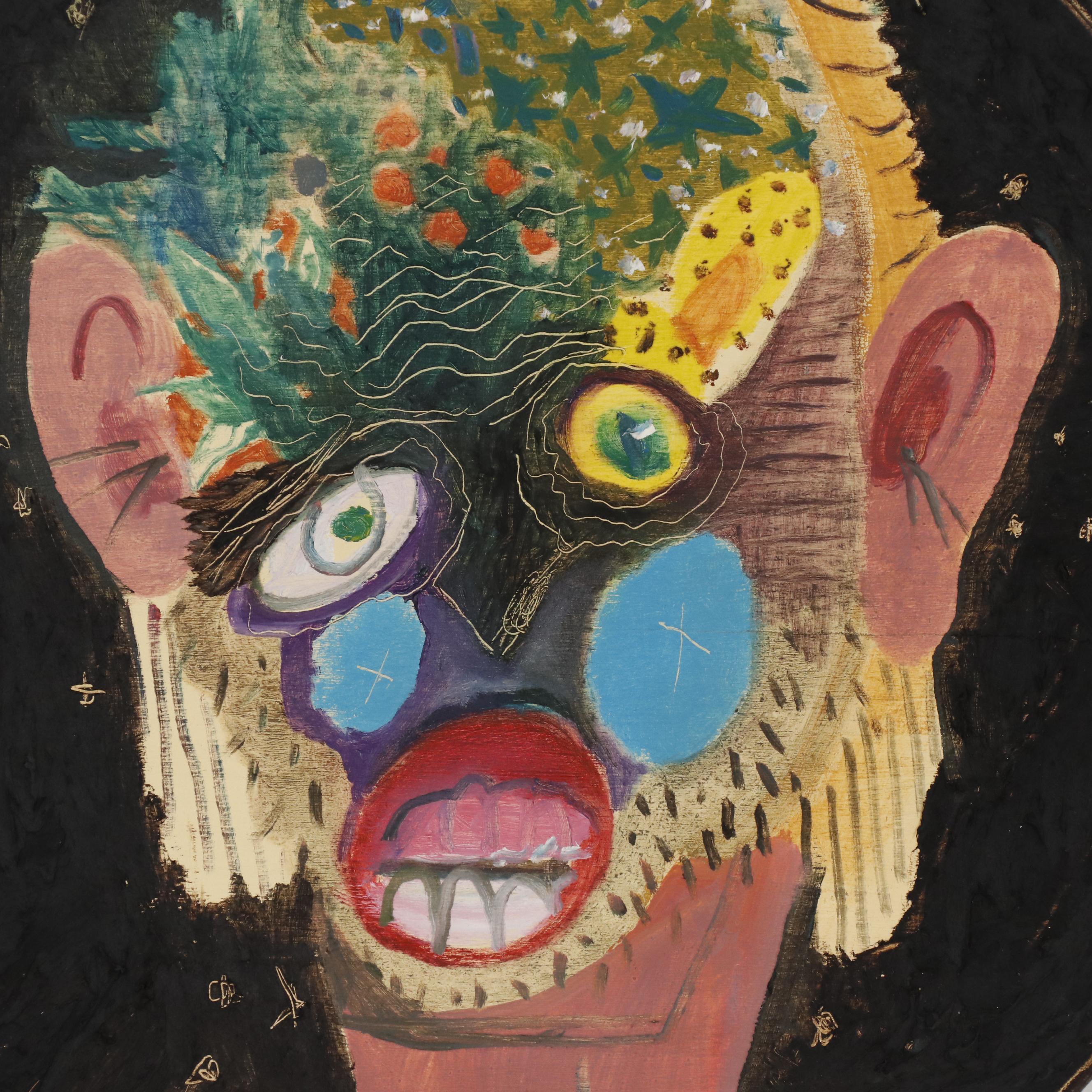 Philip the Transplant Mixed Media Painting with Tar "Tropical Mask"