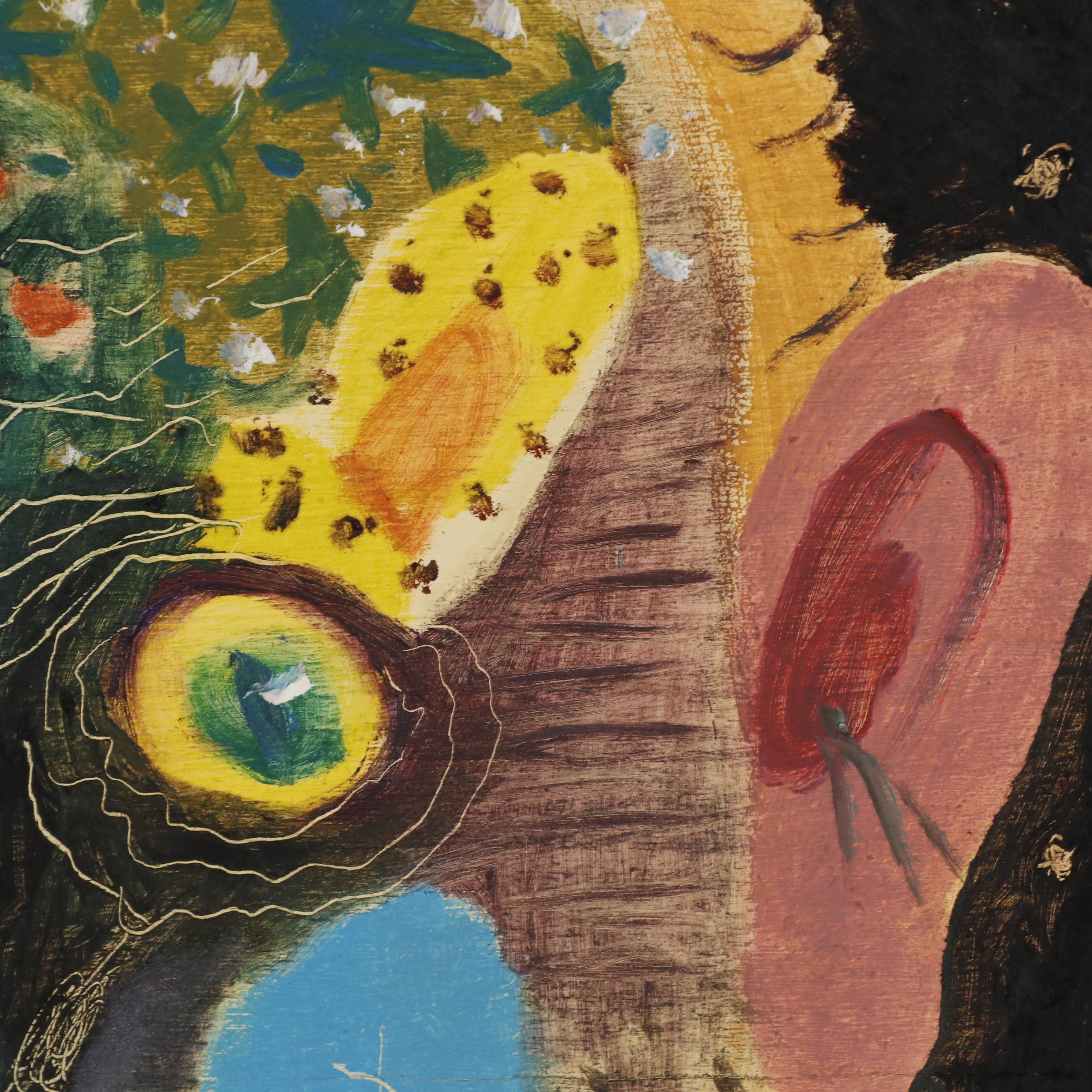 Philip the Transplant Mixed Media Painting with Tar "Tropical Mask"