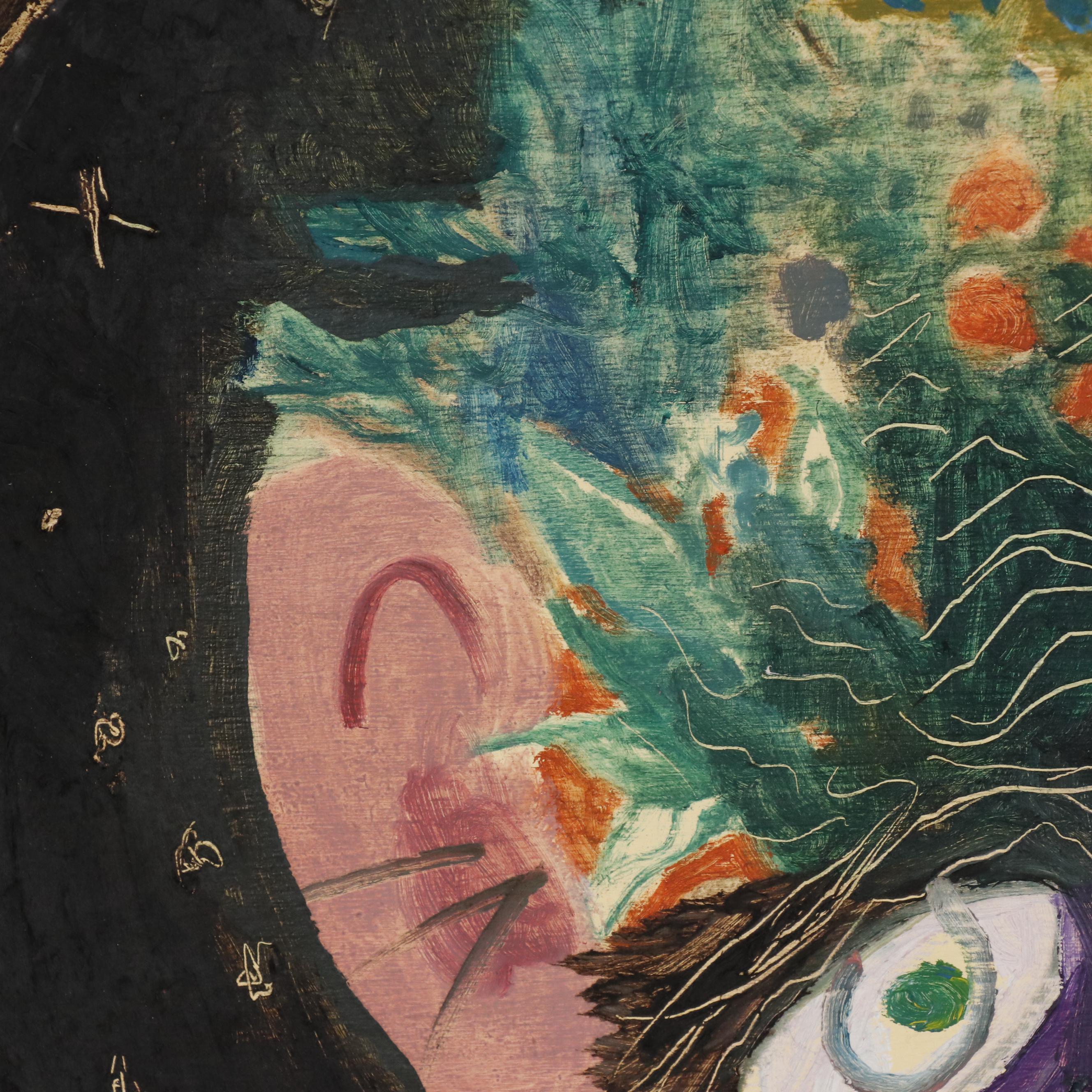 Philip the Transplant Mixed Media Painting with Tar "Tropical Mask"