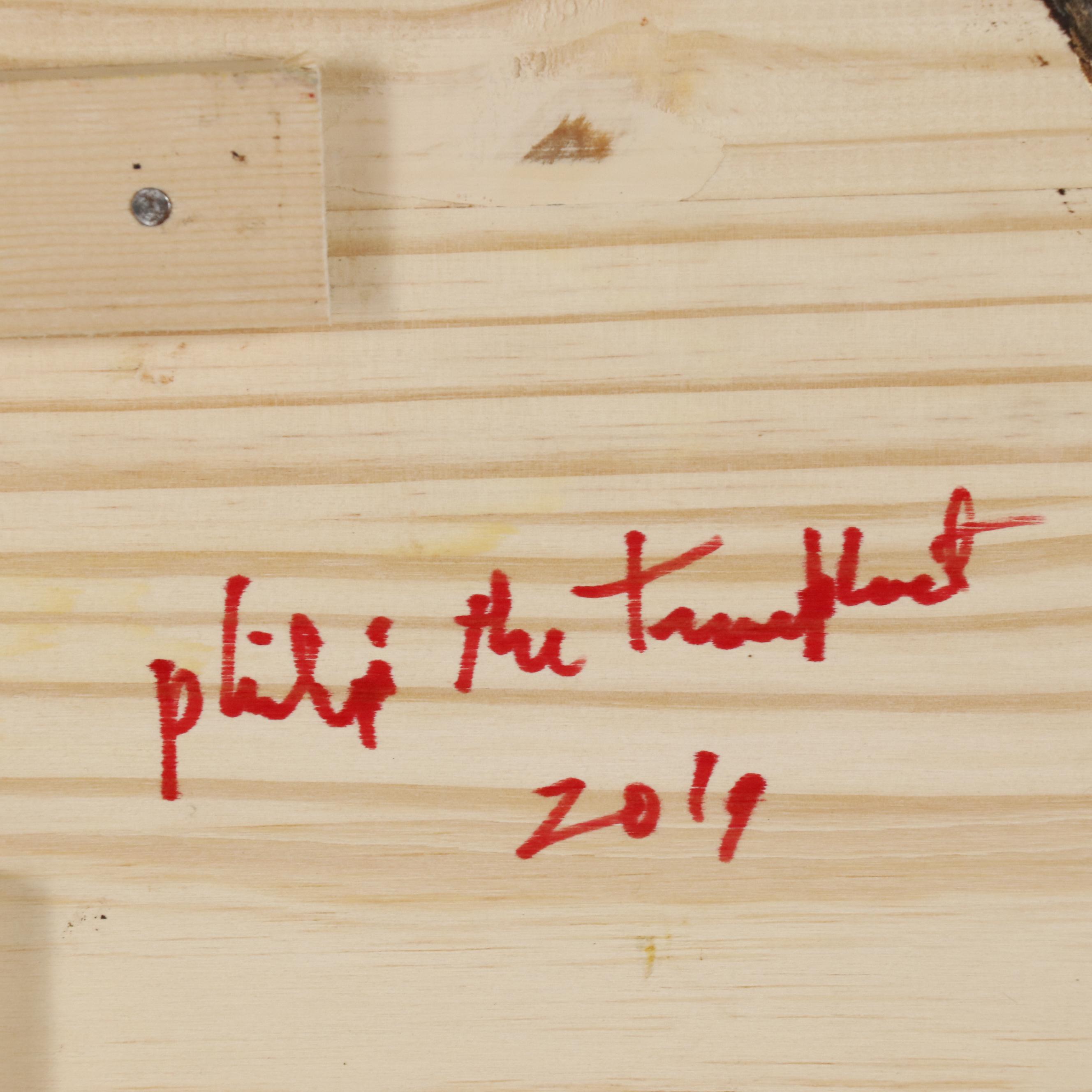 Philip the Transplant Mixed Media Painting with Tar "Tropical Mask"