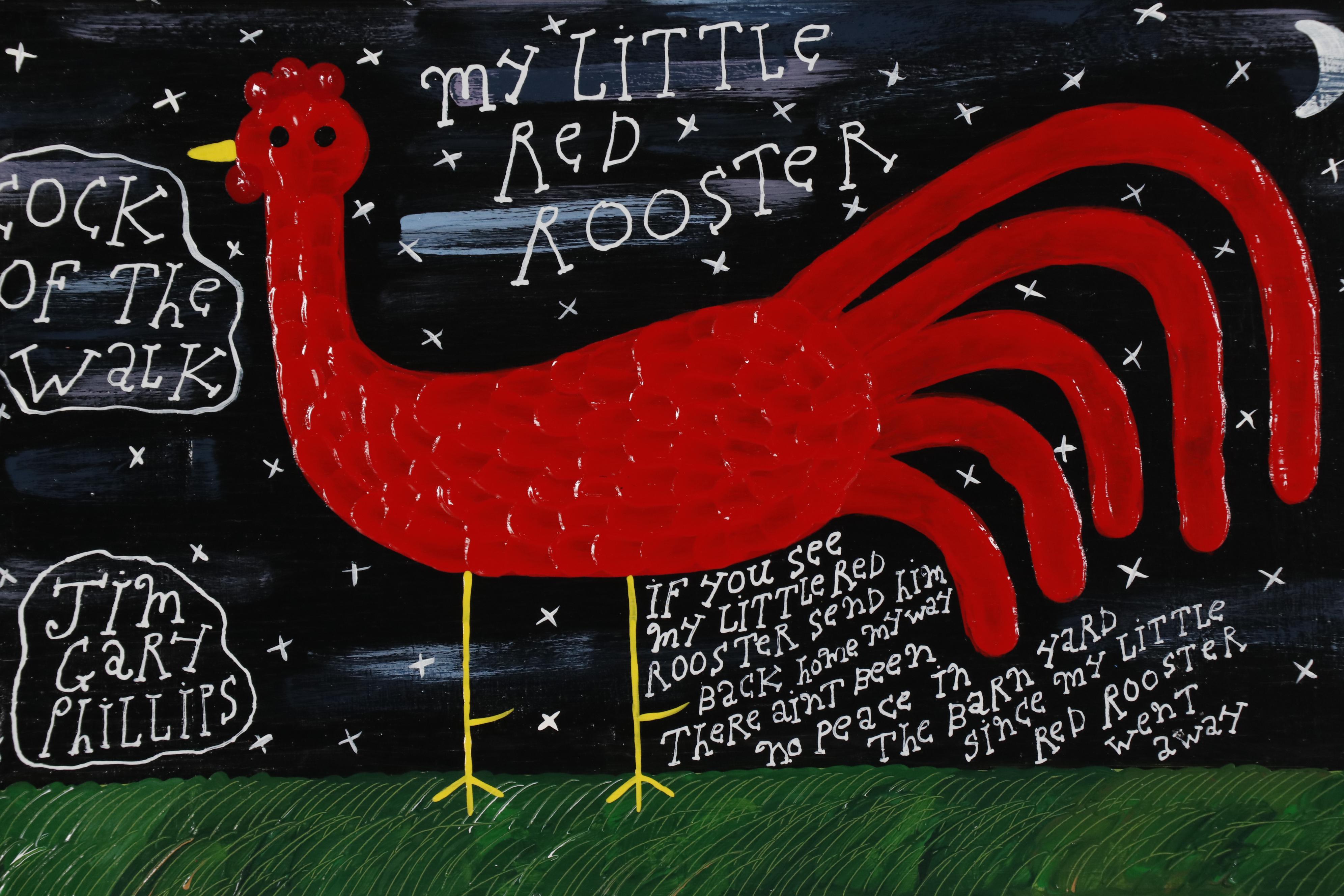 Jim Gary Phillips Folk Art Painting "My Little Red Rooster"