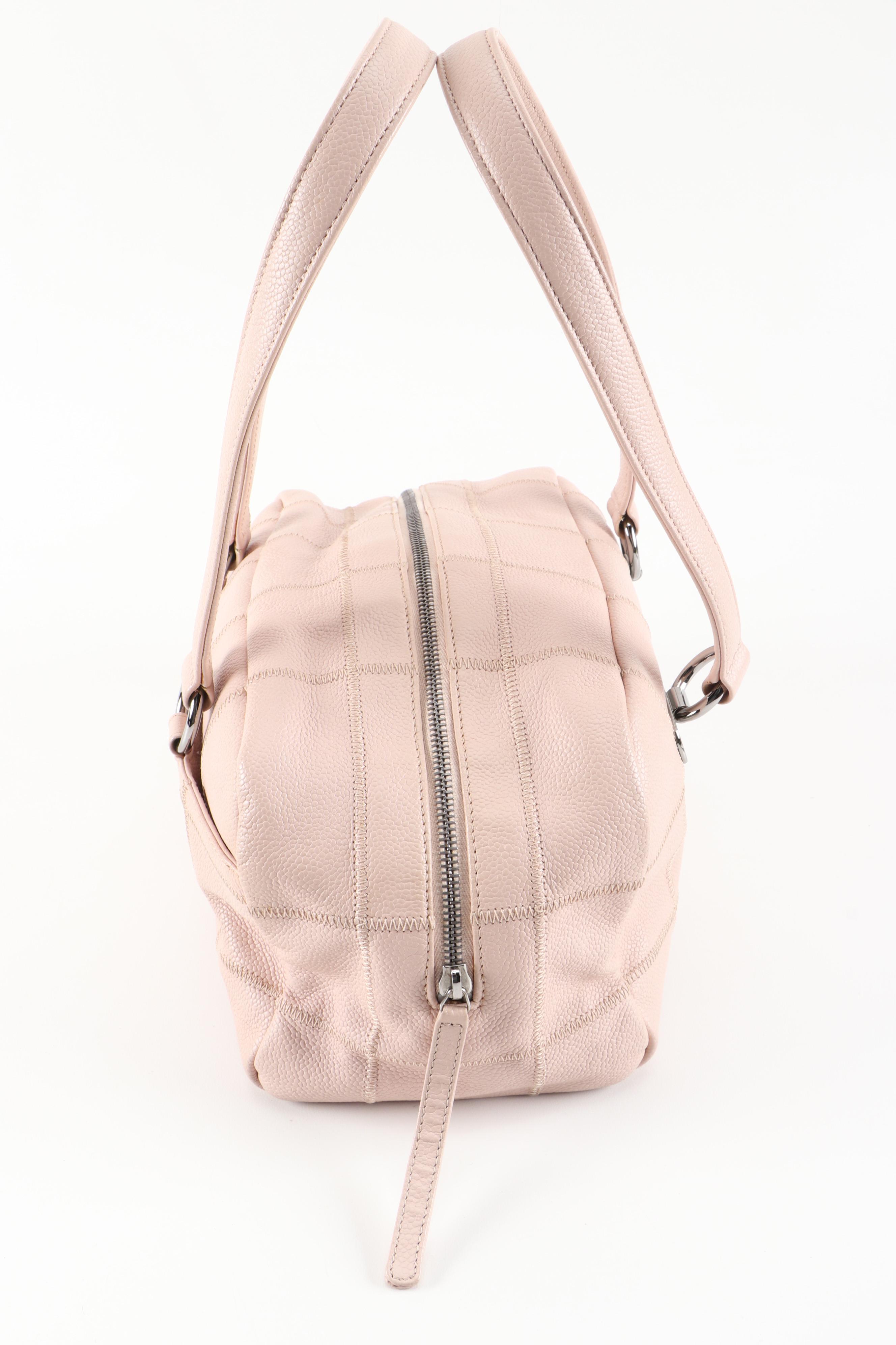 Chanel Quilted Bowler Bag in Blush Beige Caviar Leather