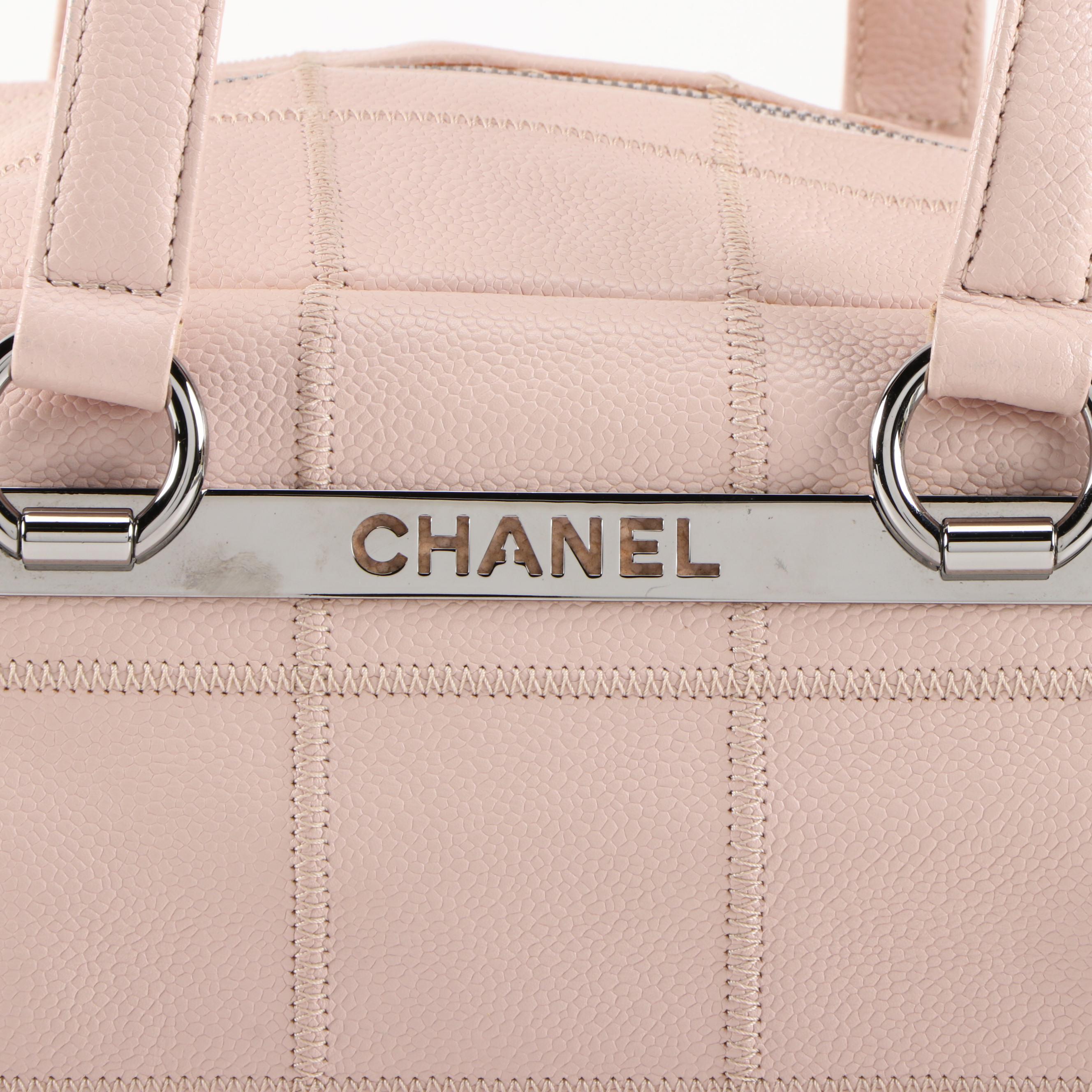 Chanel Quilted Bowler Bag in Blush Beige Caviar Leather