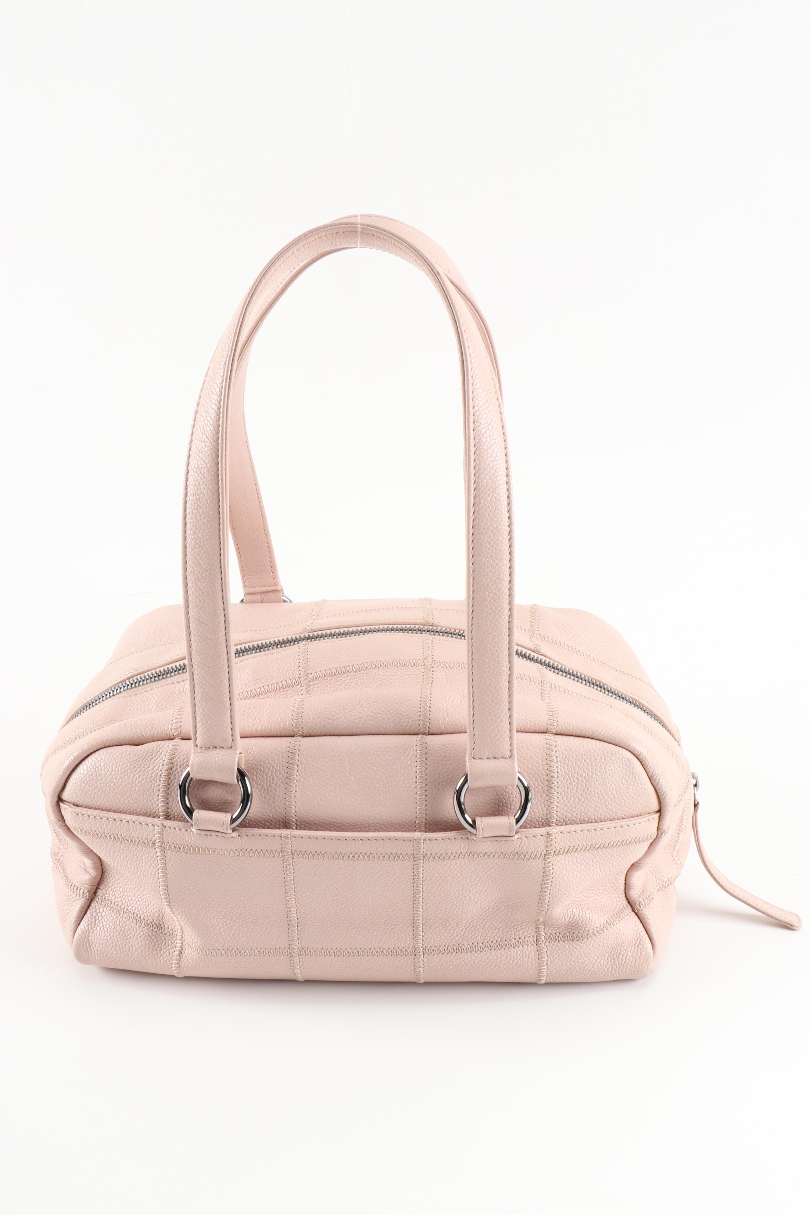 Chanel Quilted Bowler Bag in Blush Beige Caviar Leather