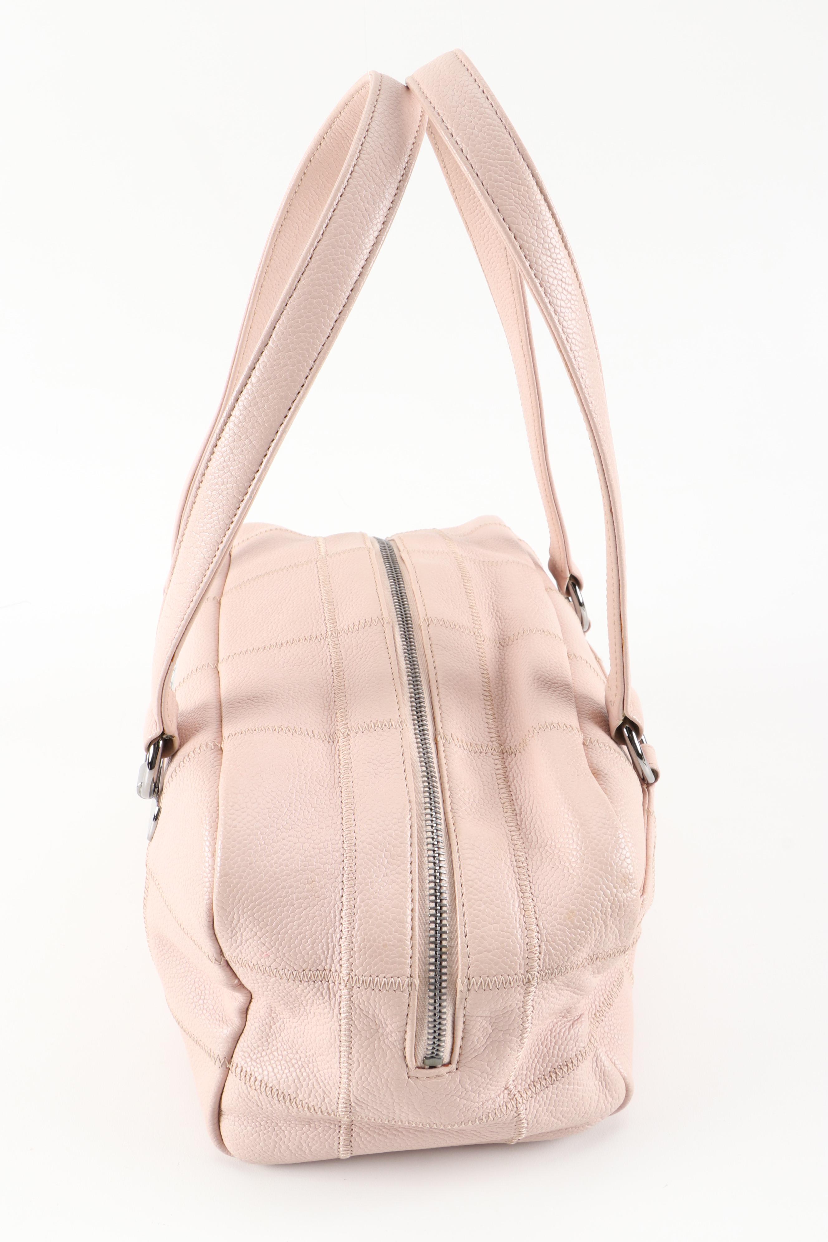 Chanel Quilted Bowler Bag in Blush Beige Caviar Leather