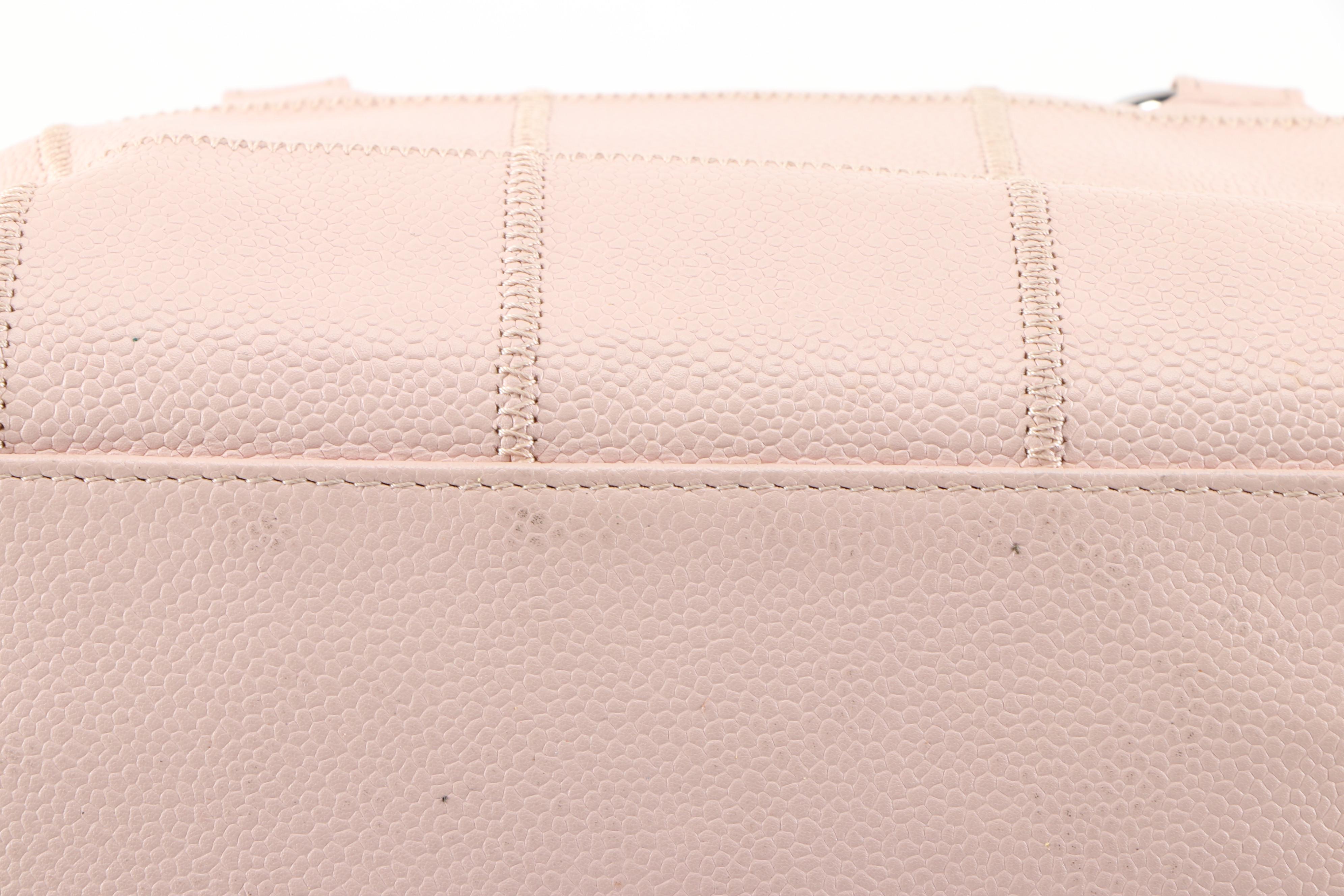 Chanel Quilted Bowler Bag in Blush Beige Caviar Leather