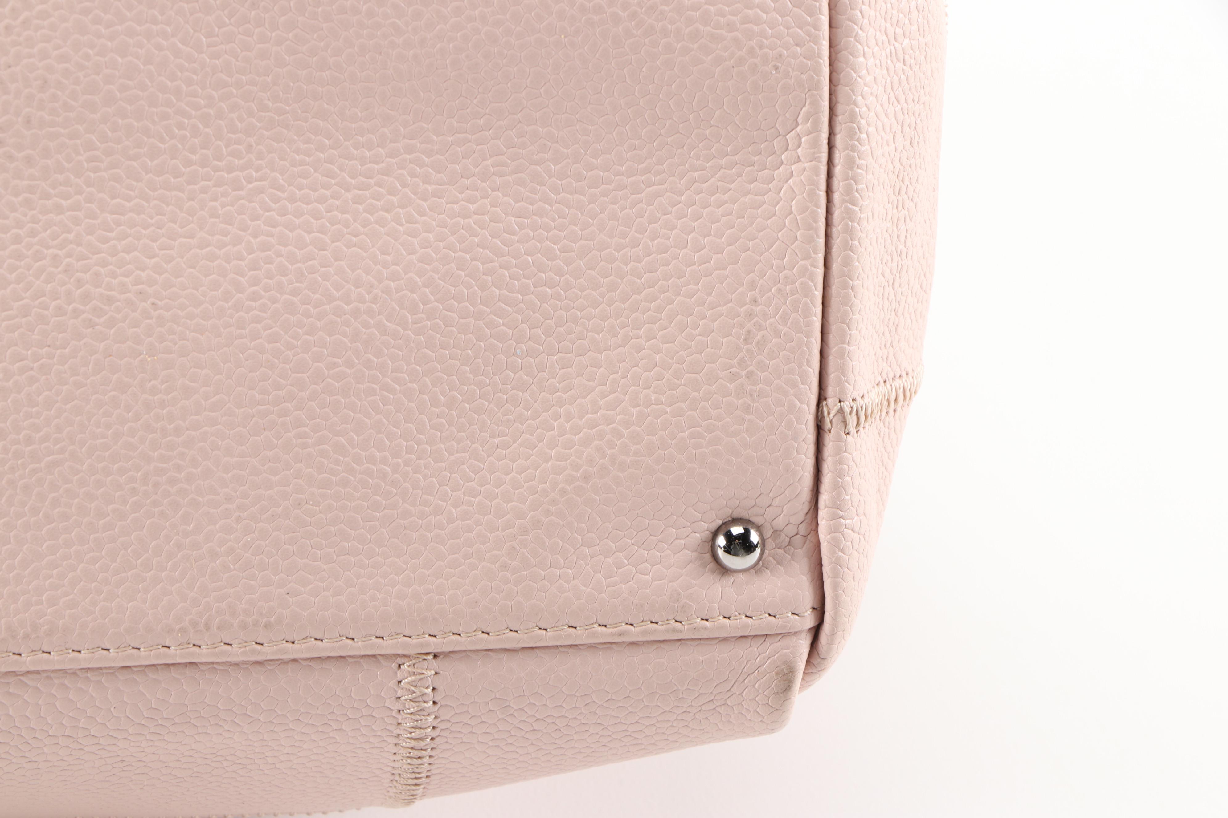 Chanel Quilted Bowler Bag in Blush Beige Caviar Leather