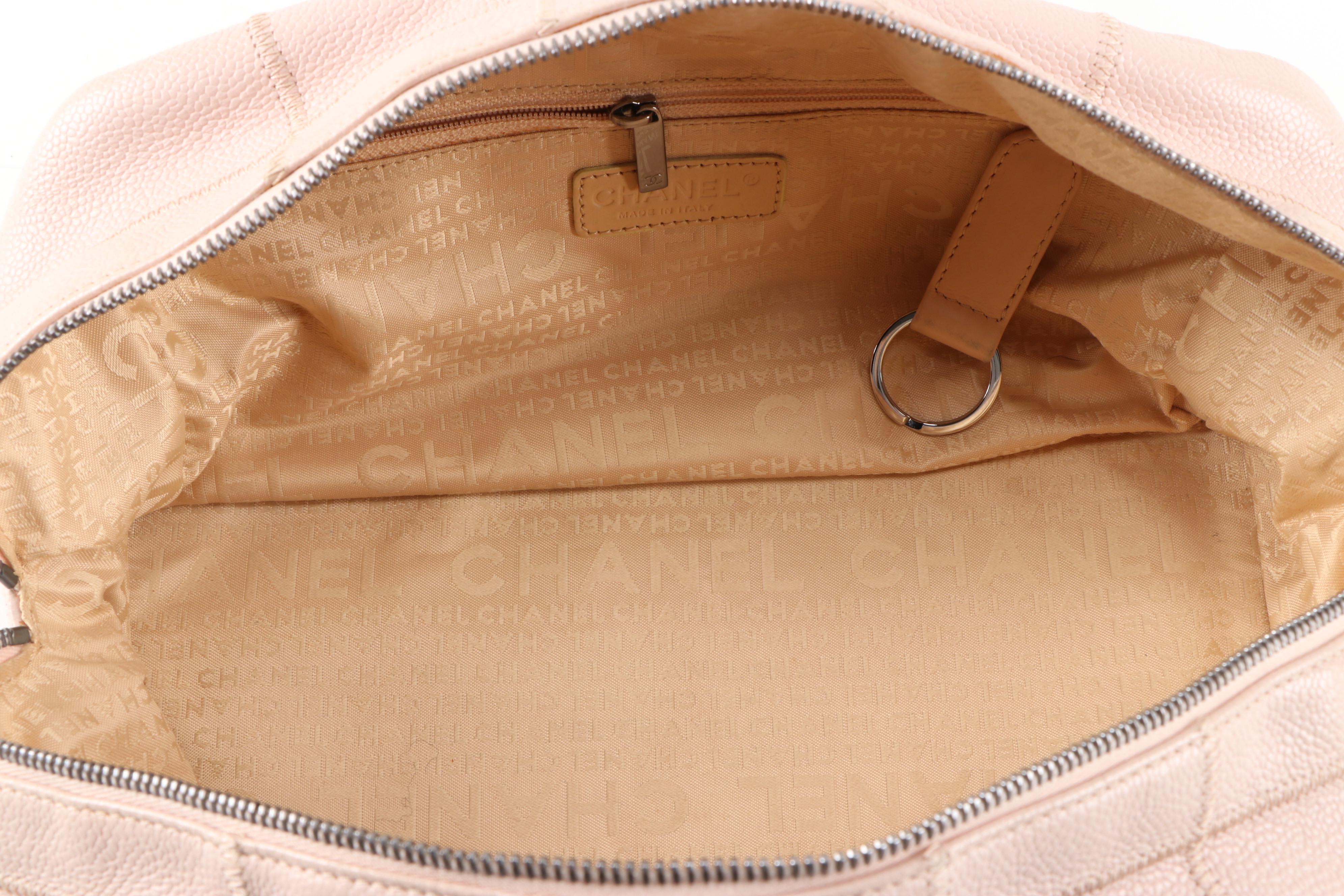 Chanel Quilted Bowler Bag in Blush Beige Caviar Leather