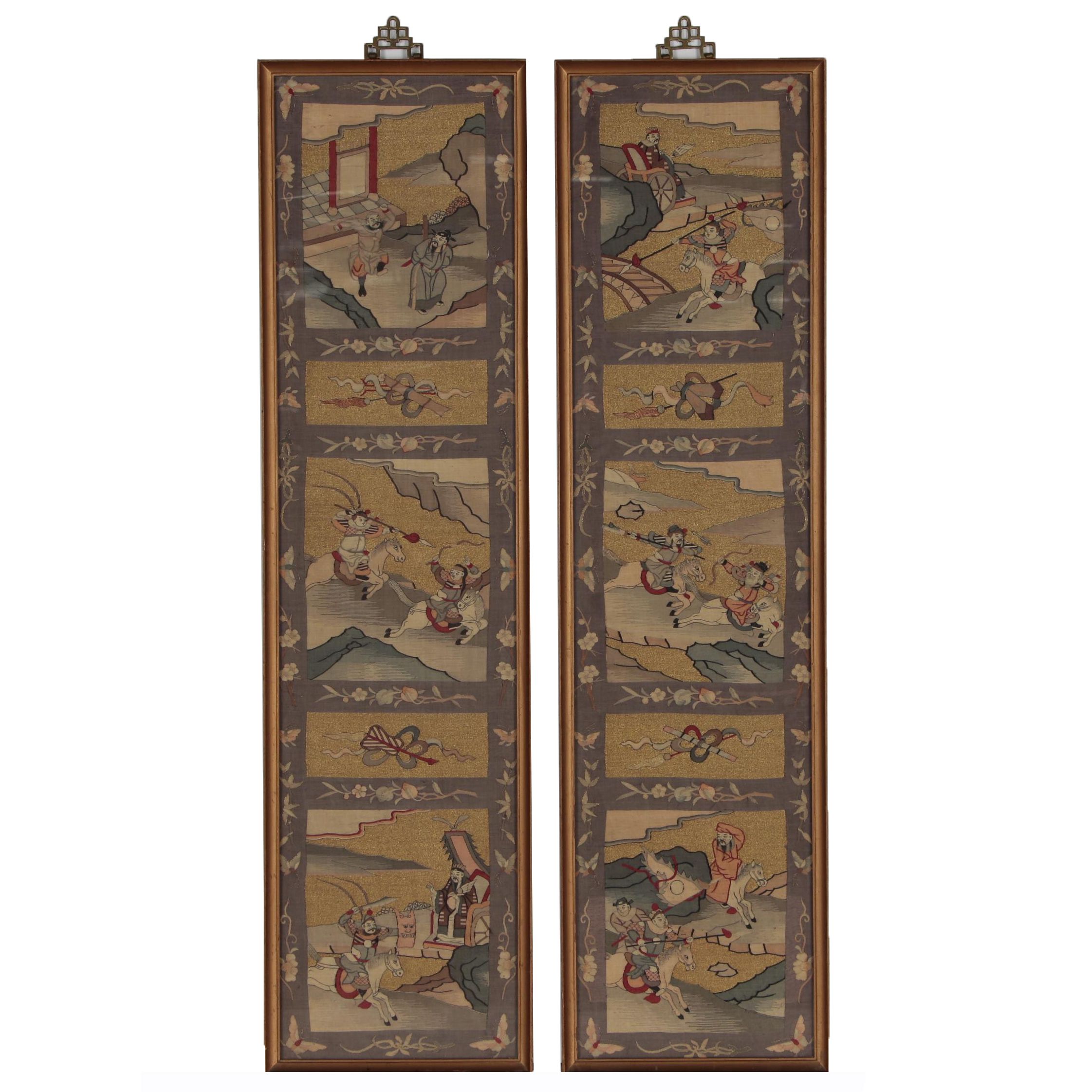 Chinese Handwoven Kesi Silk Tapestry Panels, Qing Dynasty