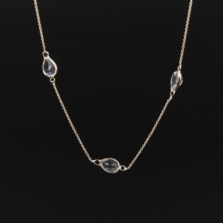 14K Yellow Gold Topaz Station Necklace