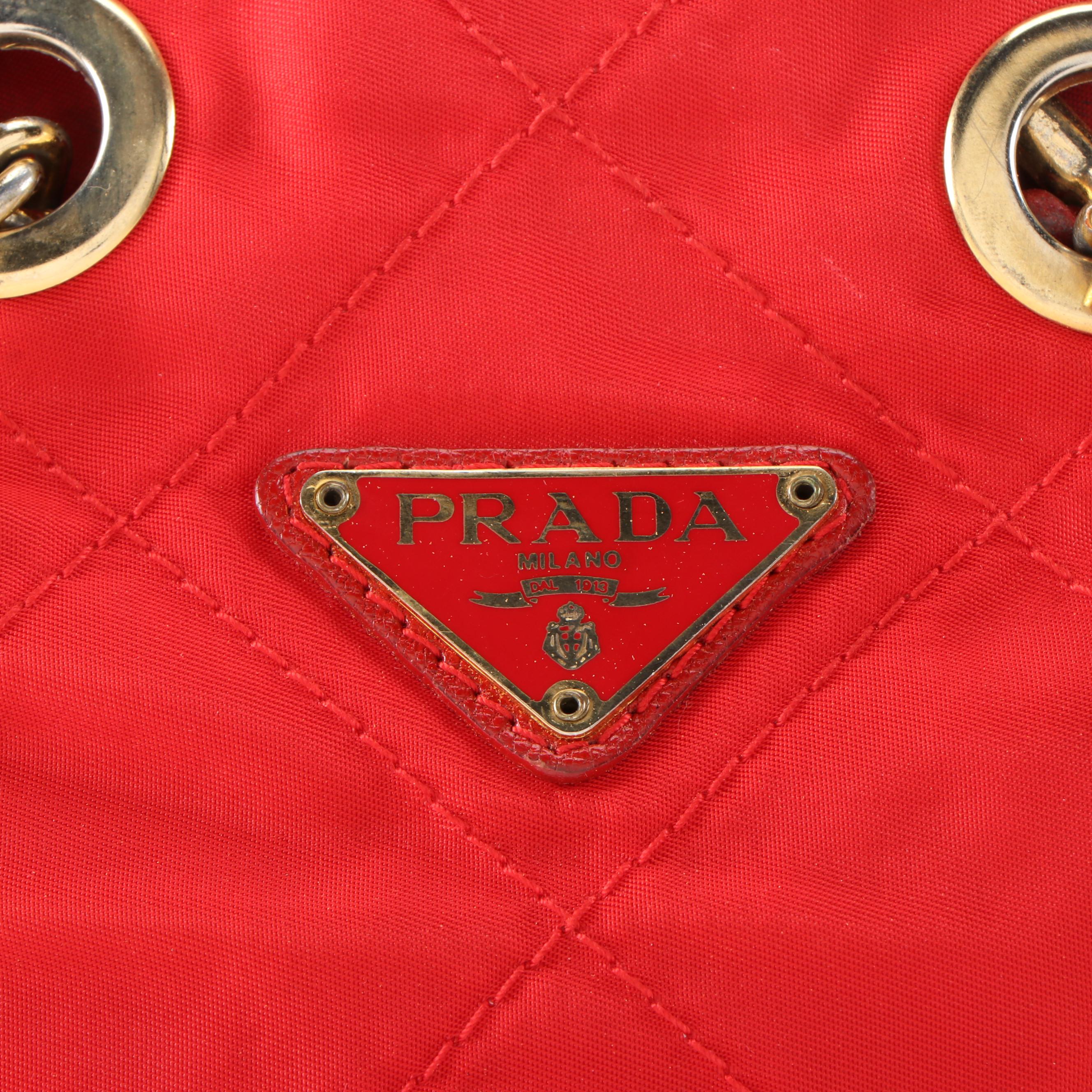 Prada Chain Shoulder Bag in Red Quilted Tessuto Nylon and Saffiano Leather Trim