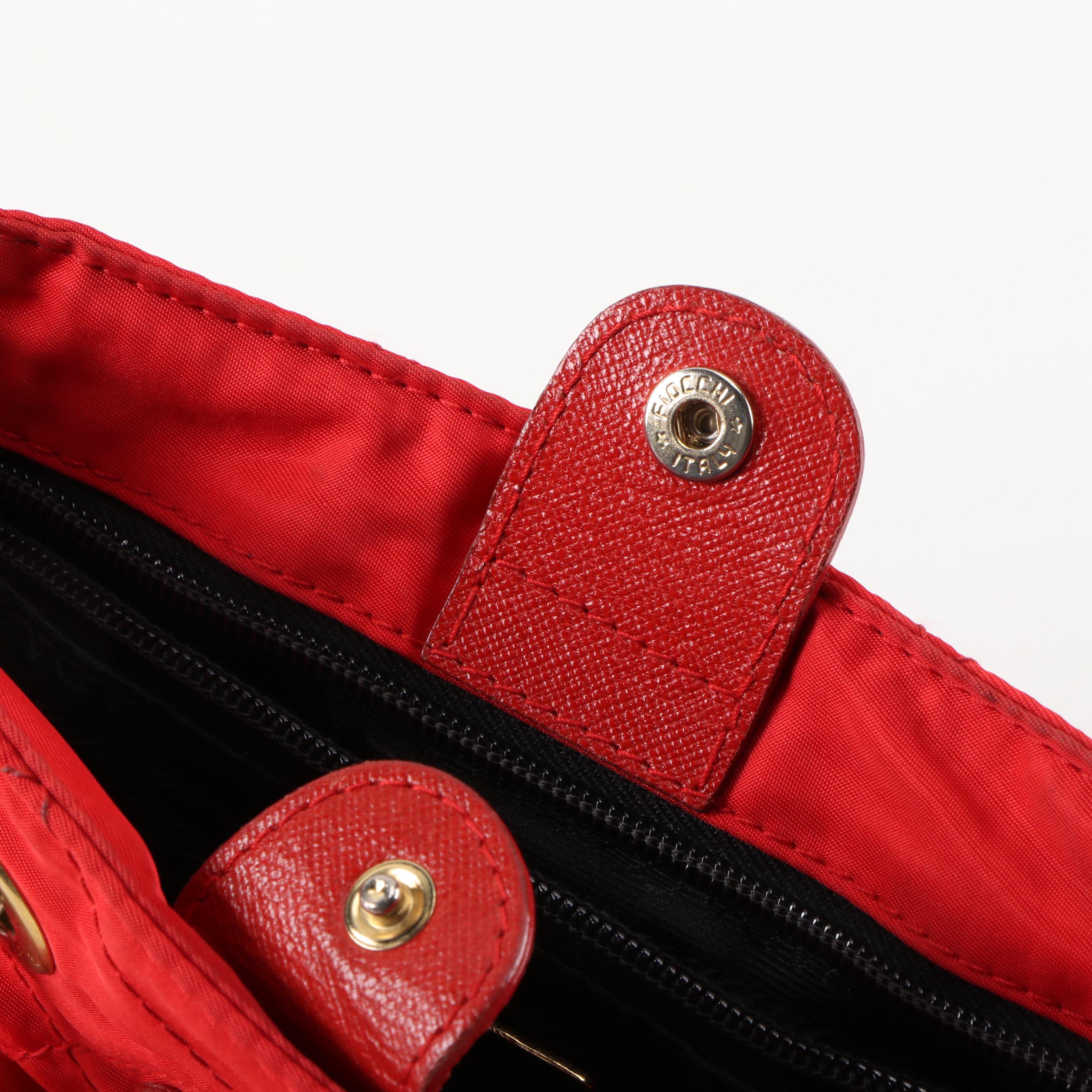 Prada Chain Shoulder Bag in Red Quilted Tessuto Nylon and Saffiano Leather Trim
