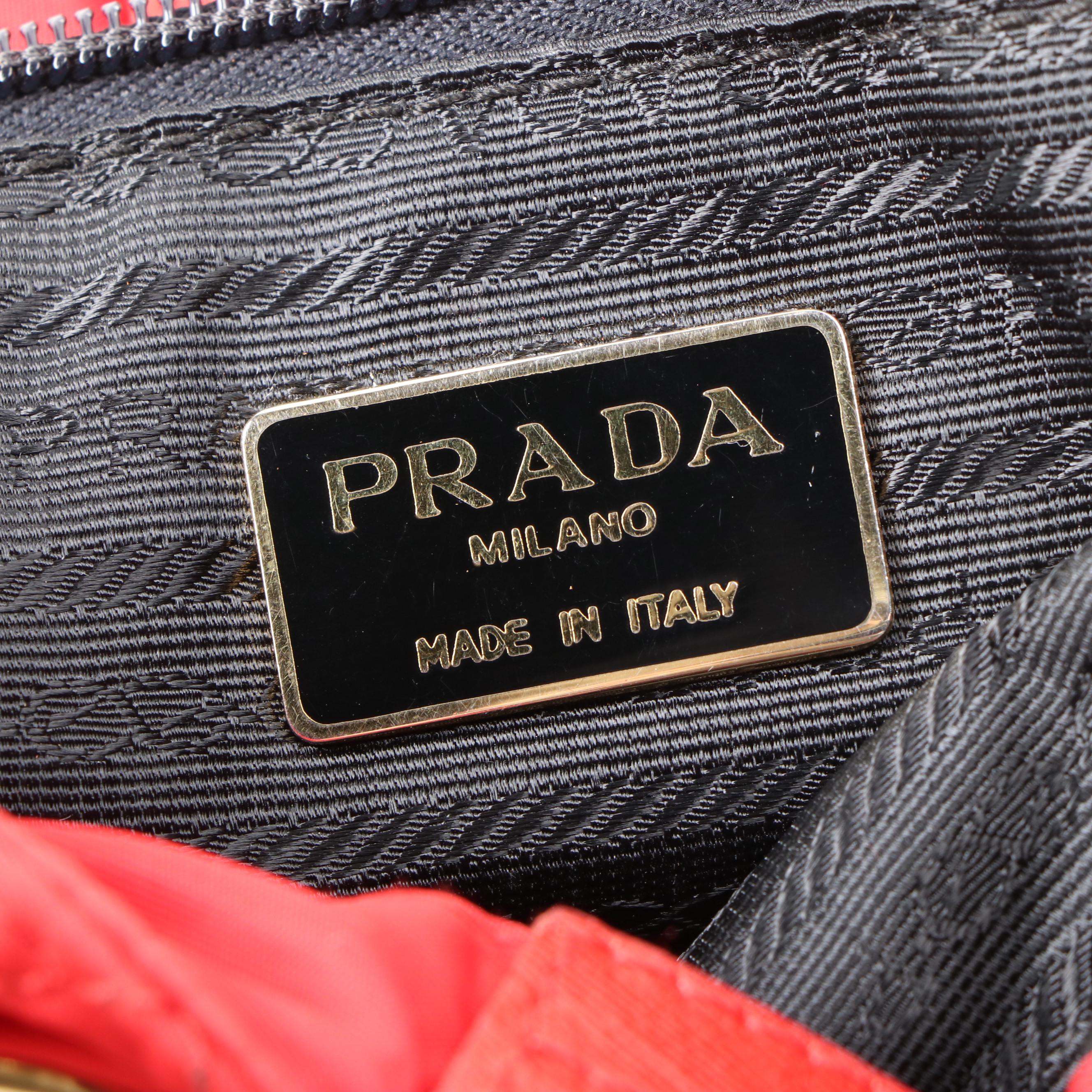 Prada Chain Shoulder Bag in Red Quilted Tessuto Nylon and Saffiano Leather Trim
