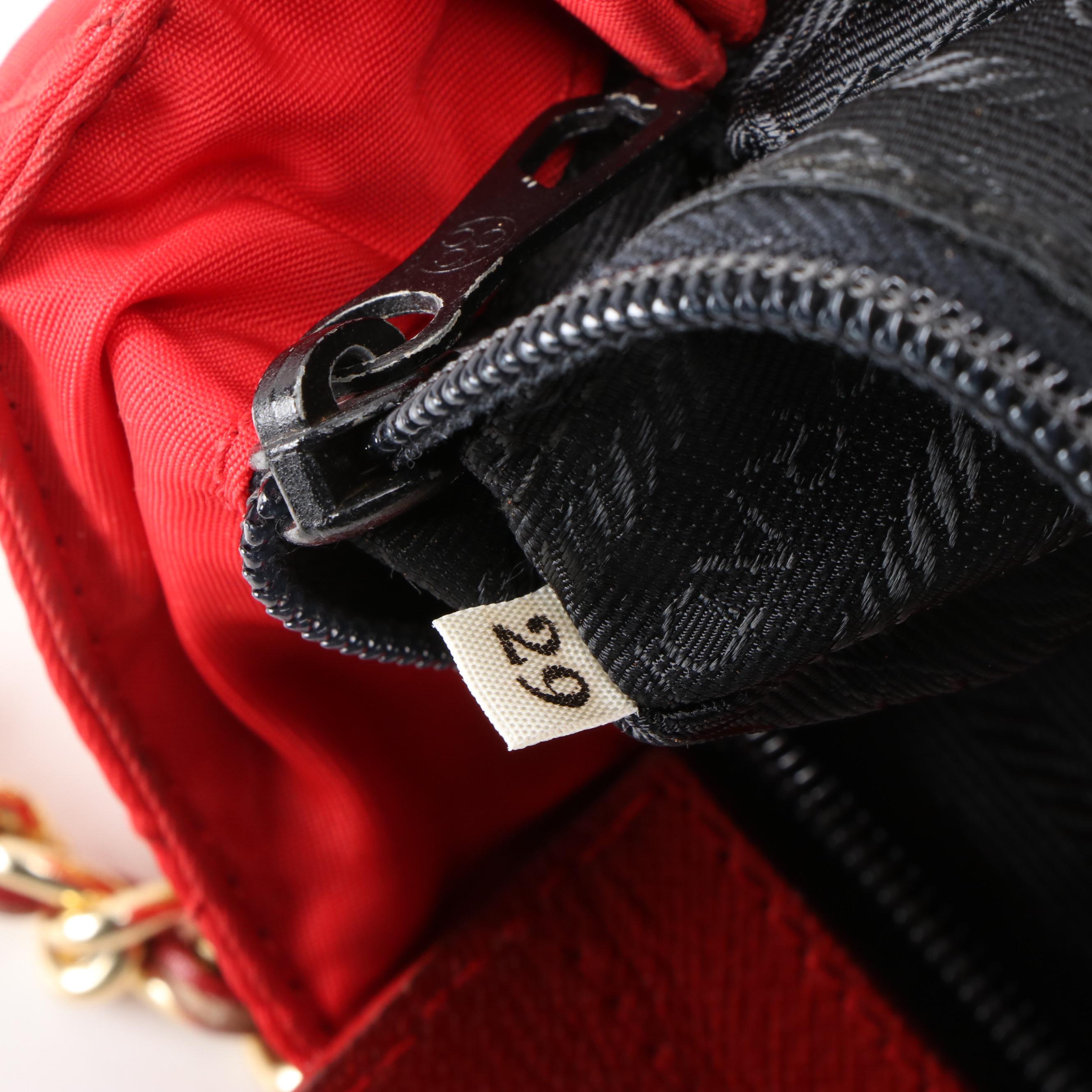 Prada Chain Shoulder Bag in Red Quilted Tessuto Nylon and Saffiano Leather Trim