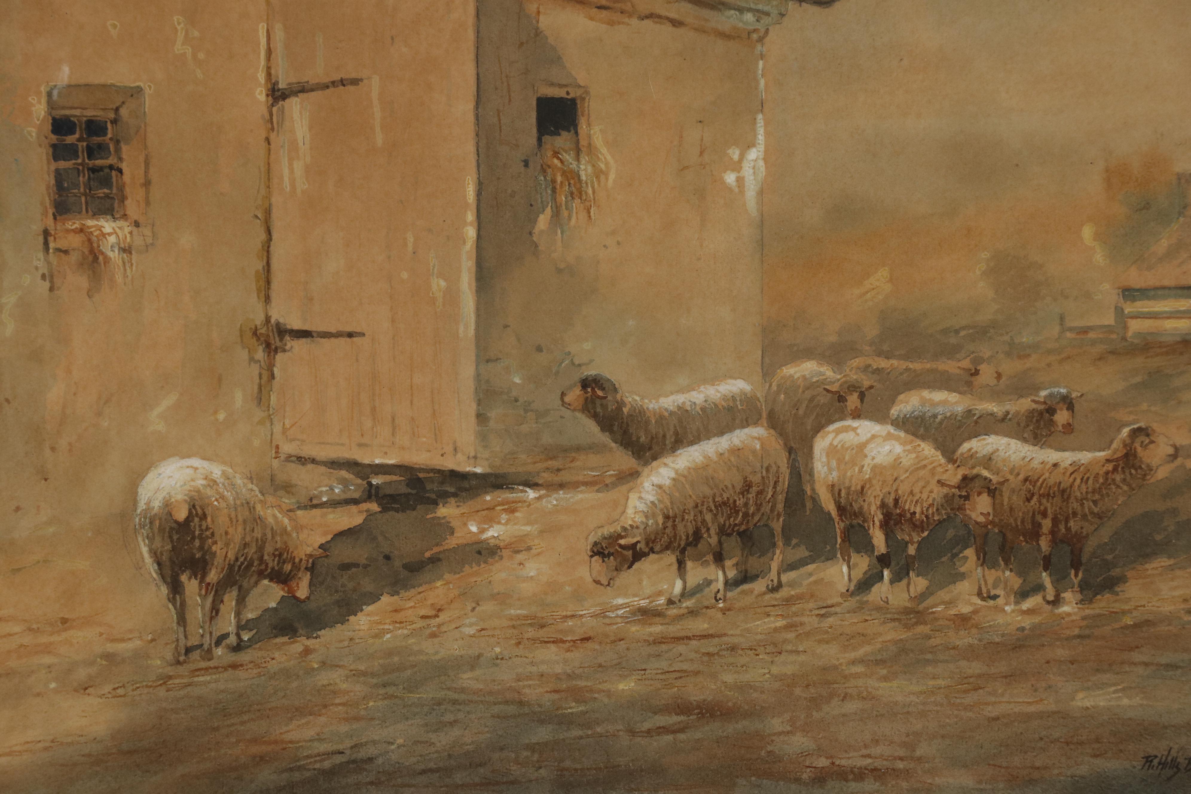 R. Hills Bemish Watercolor Painting of Sheep, Early 20th Century