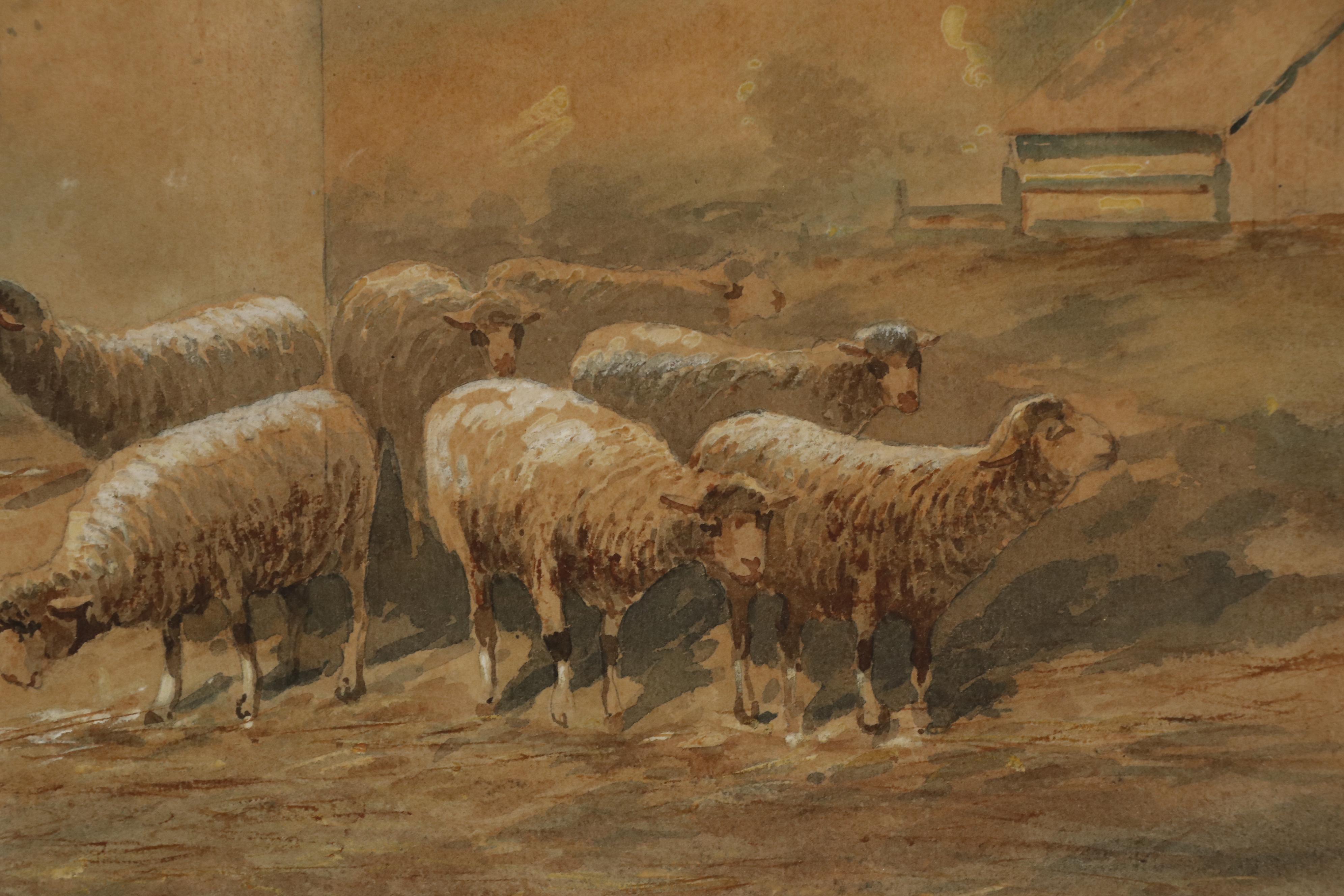 R. Hills Bemish Watercolor Painting of Sheep, Early 20th Century