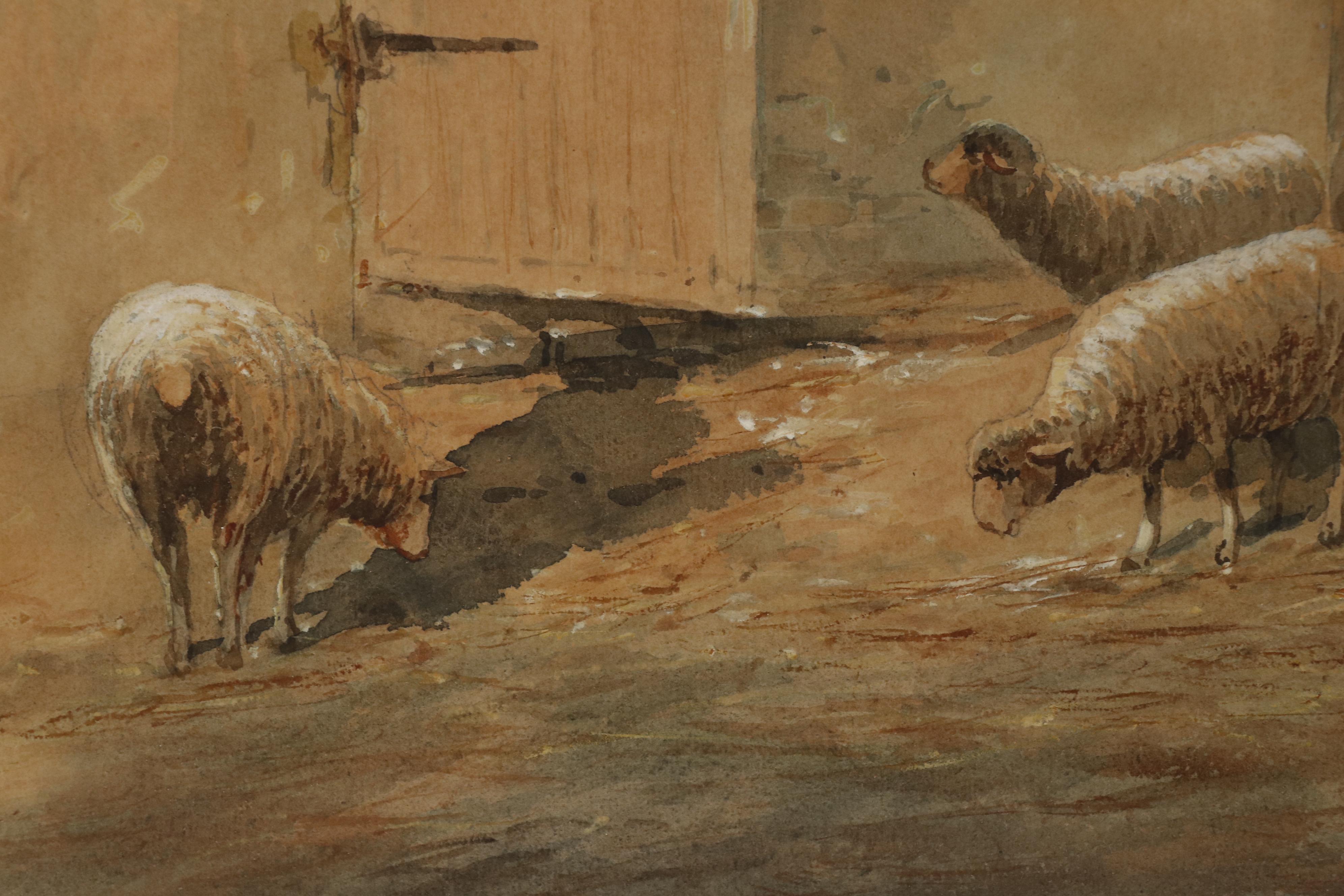 R. Hills Bemish Watercolor Painting of Sheep, Early 20th Century
