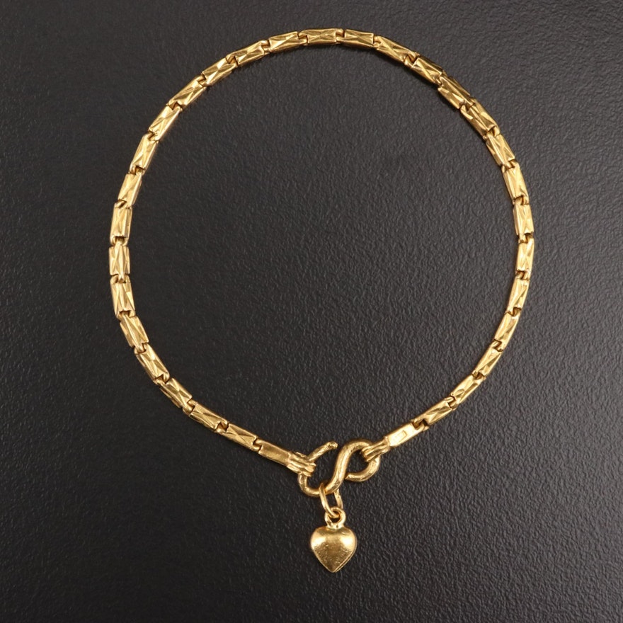 23K Gold Fancy Link Bracelet with Heart Dangle